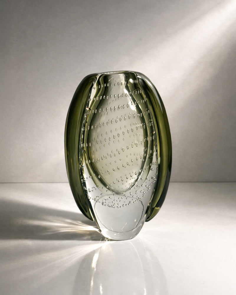 Mid Century Vase by WMF Germany - 1960s | The Oblist — glass, green and clear