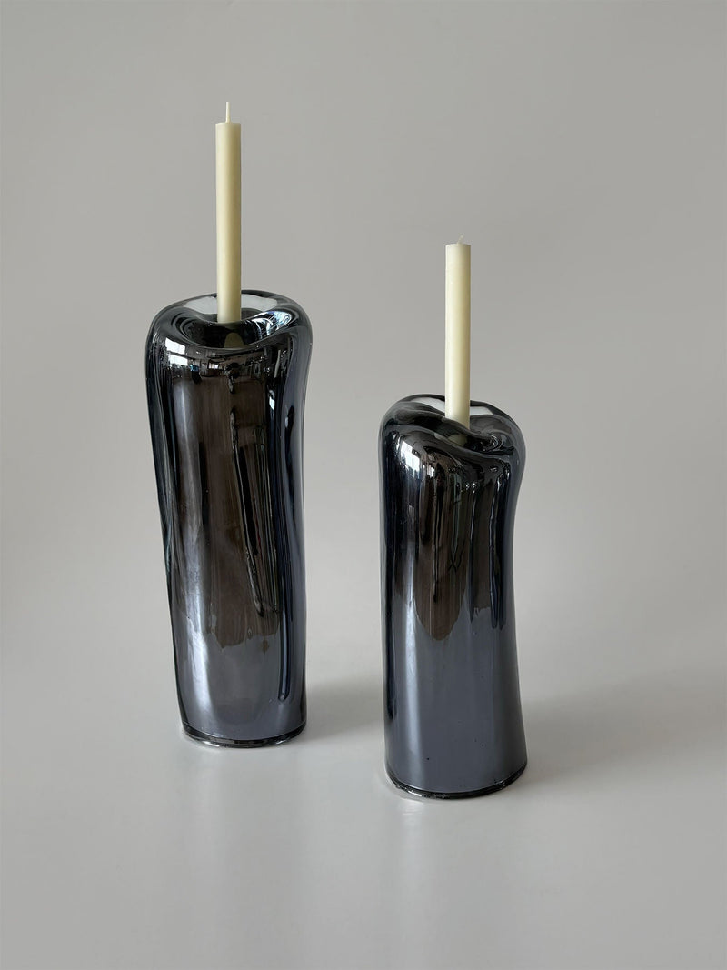 Lumos Smoke Candle Holders by HOMA | The Oblist — handcrafted glass, dark gray finish