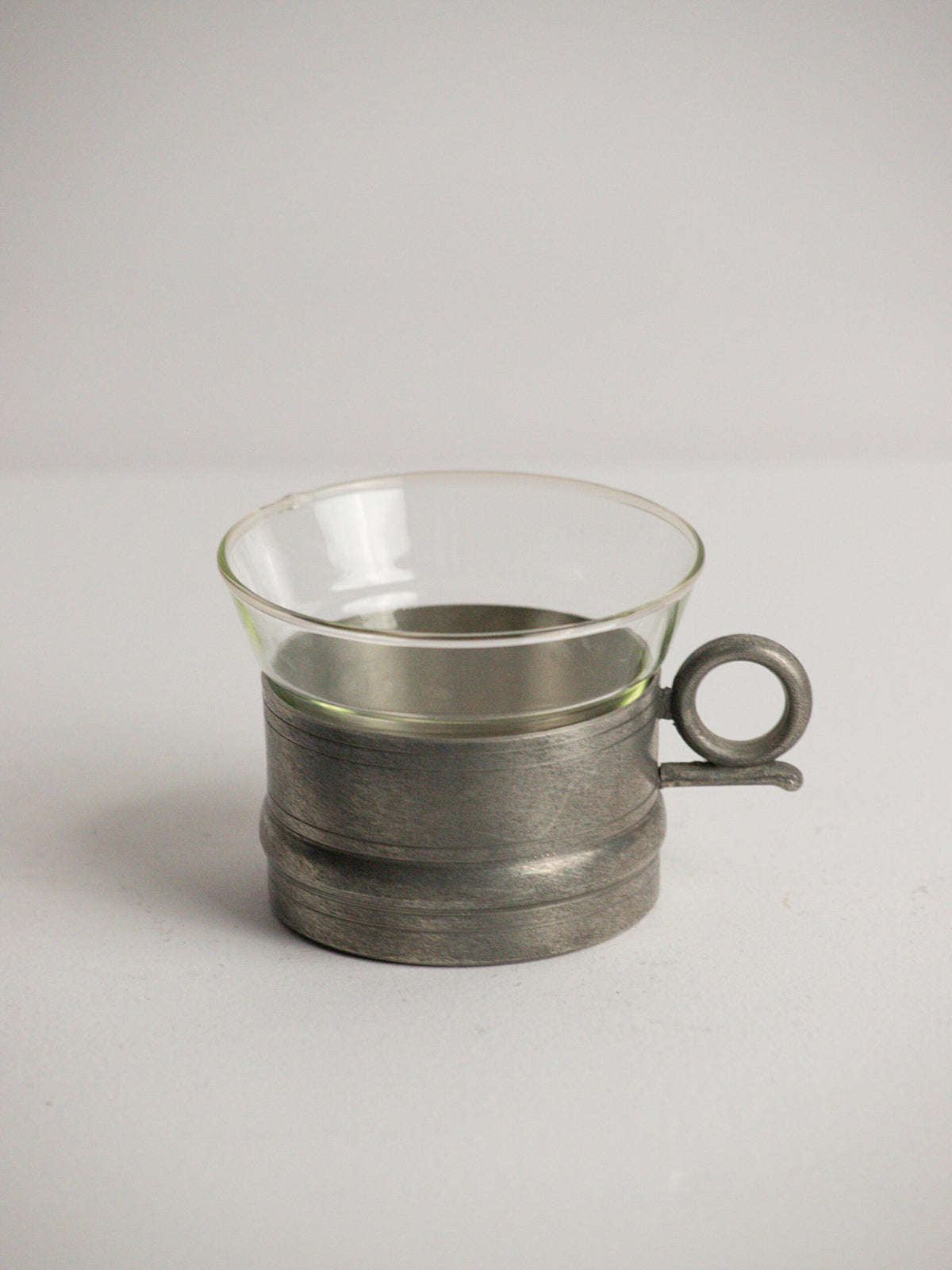 Set of Six Scandia Tenn Pewter Tea Glass Holders with Pressed Glass Inserts, Karlshamn, Sweden, 1977 — in context