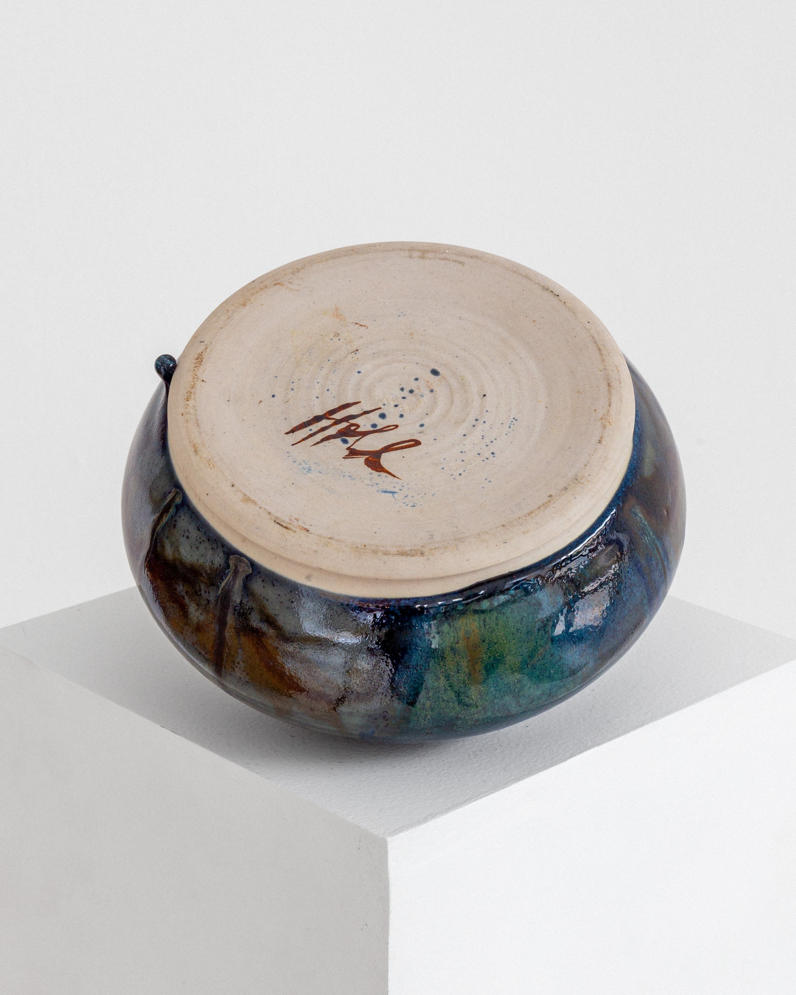 Studio Pottery Vase with Drip Glaze, Scandinavian Mid-Century