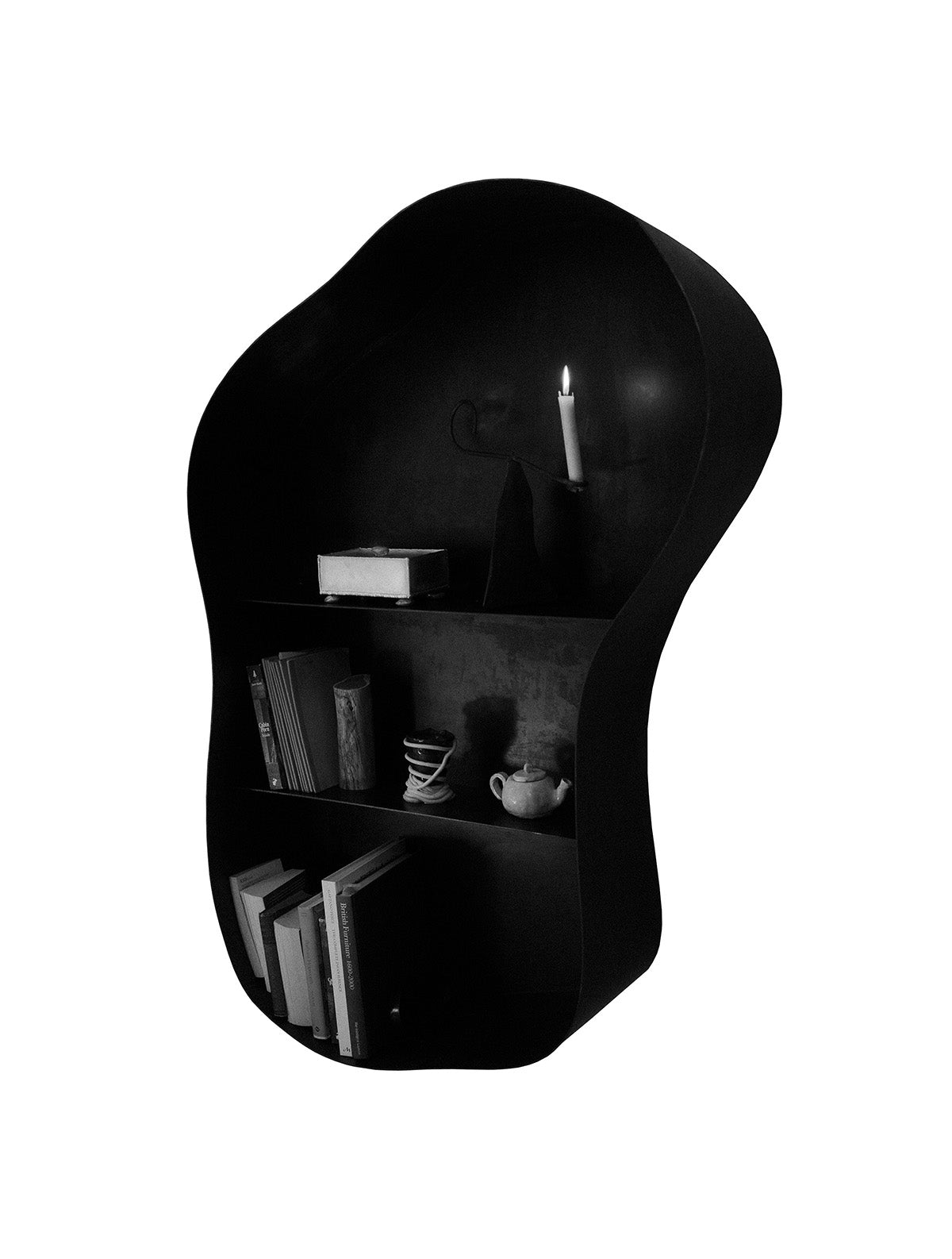 Large Metal Wall Shelf — side view with black finish and candles