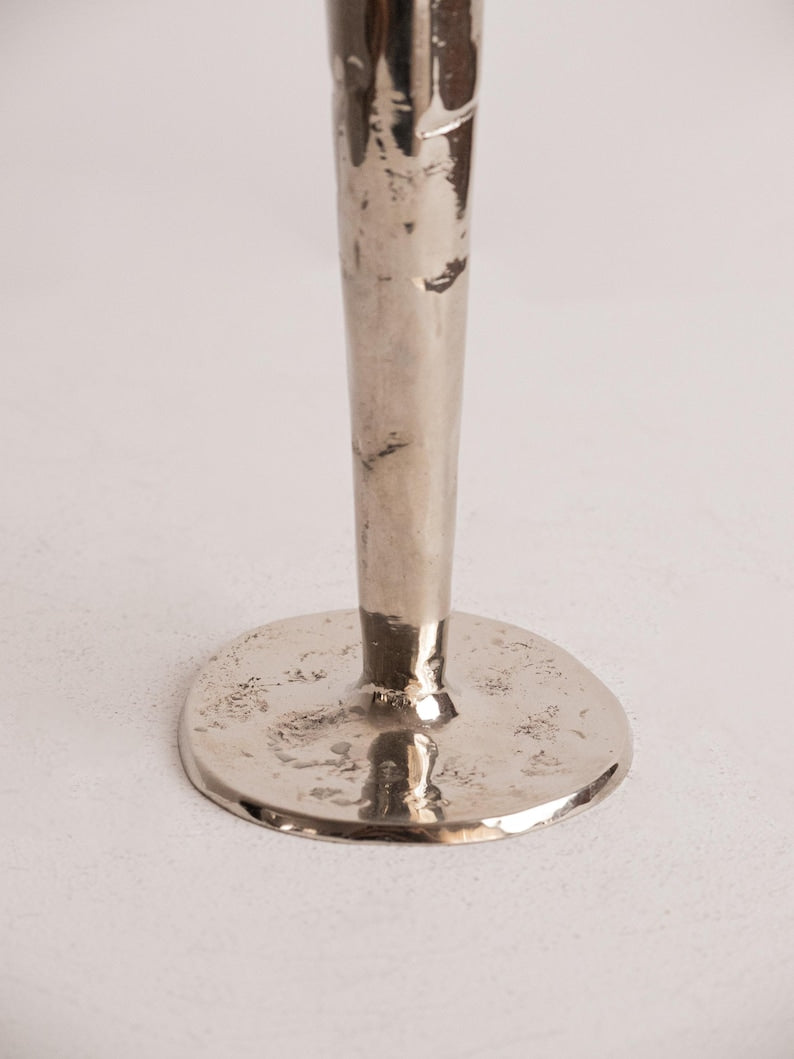 Vintage Brutalist Hand-Hammered Silver Candleholder — lifestyle setting
