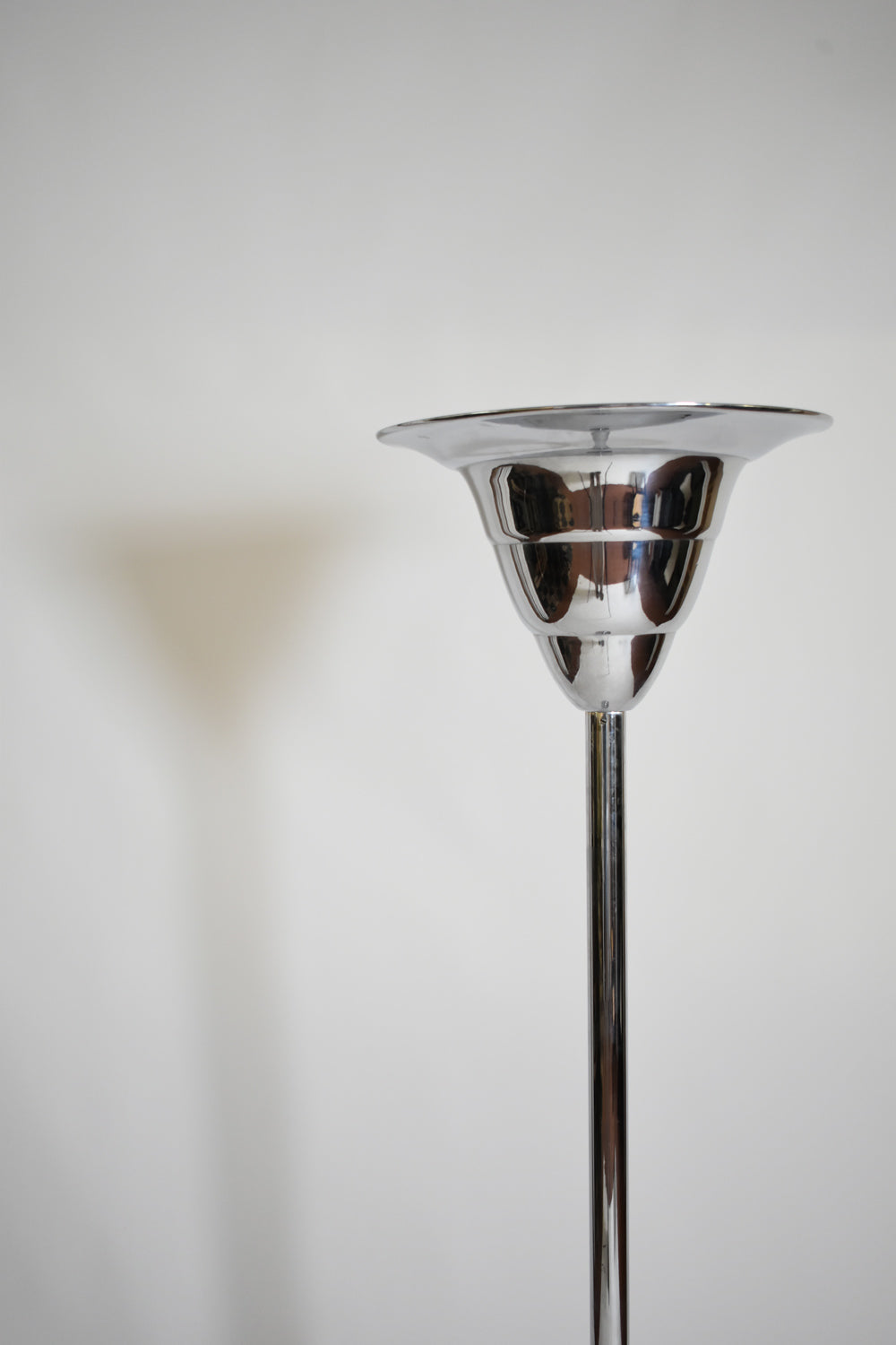 Art Deco chromed iron basin floor lamp, 1930s — side angle