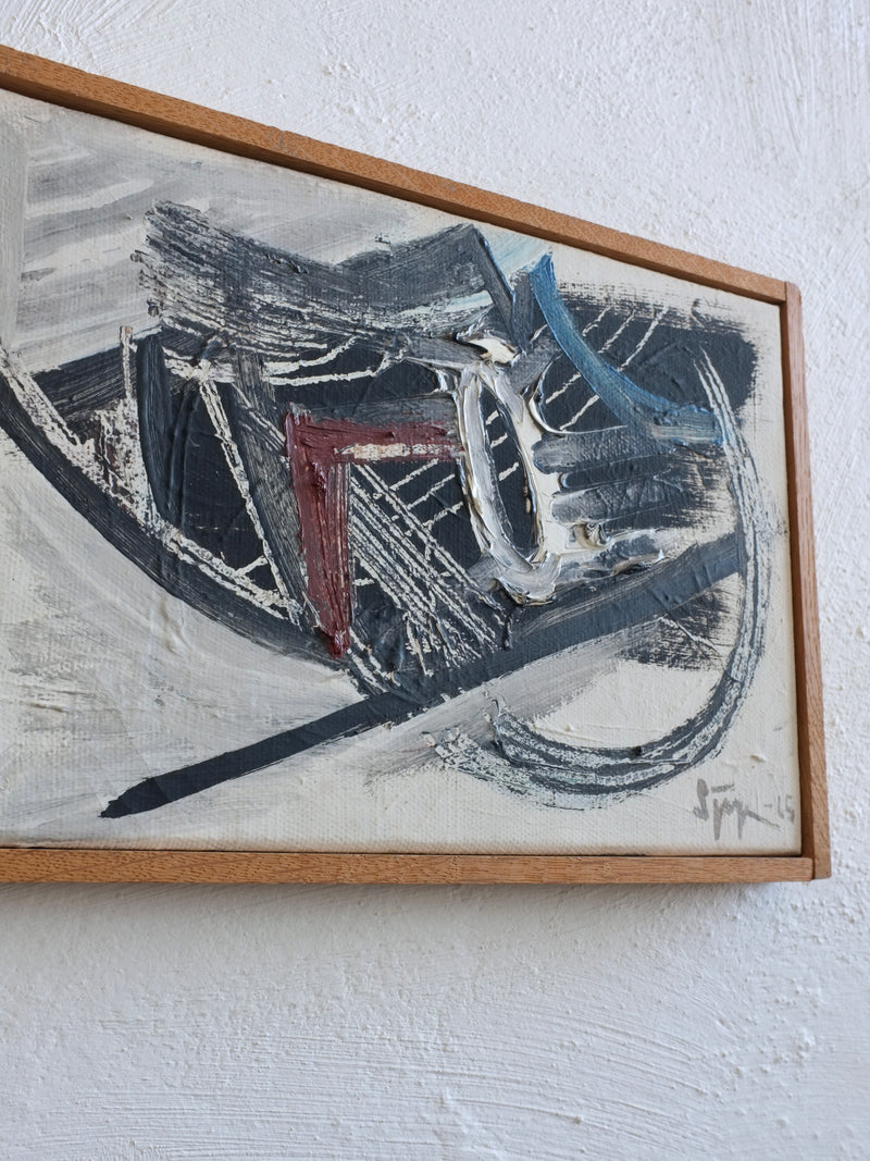 Lars Sjögren abstract oil painting with blue brushstrokes Sweden 1965