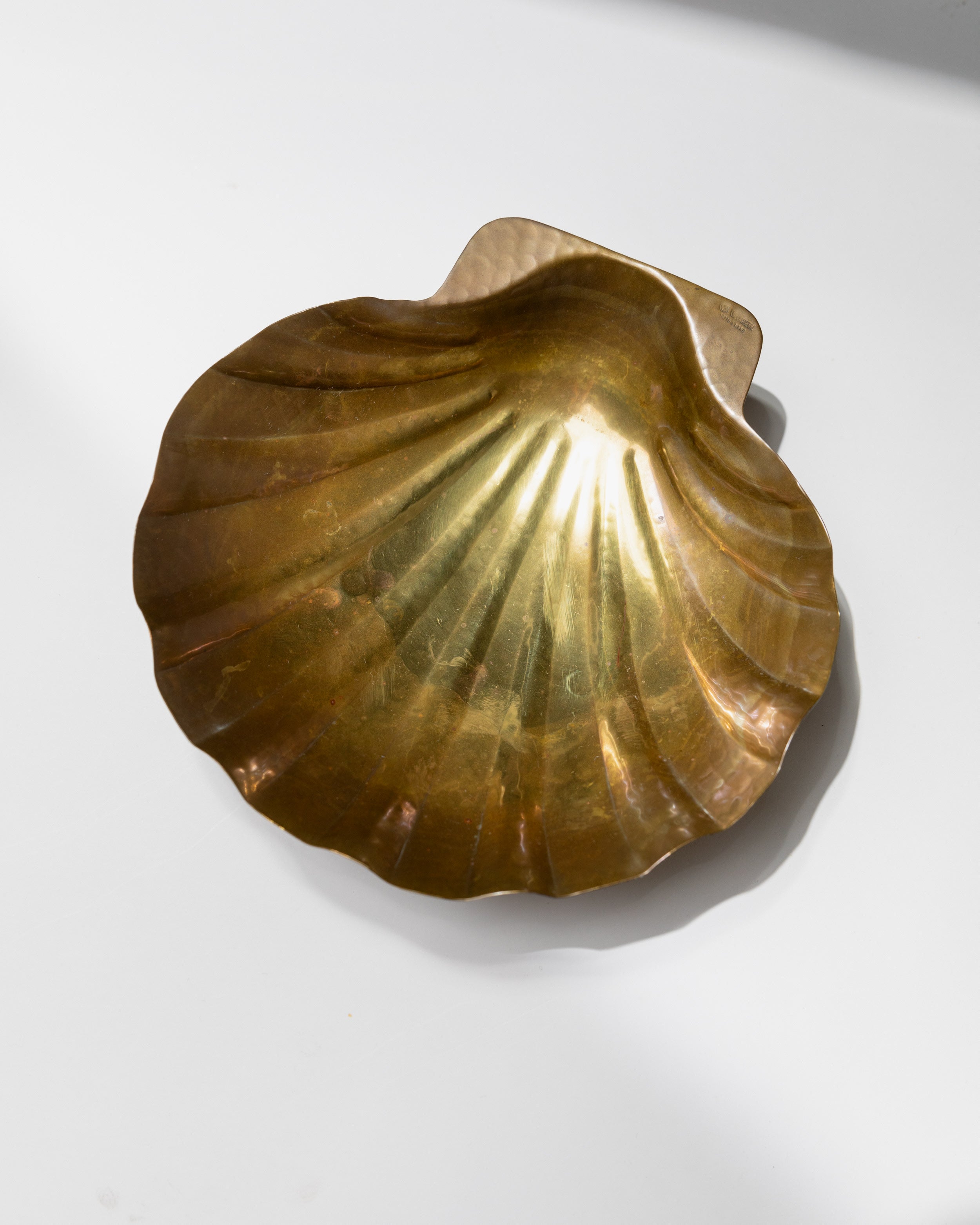 Brass scallop shell bowl by Renzo Cassetti, ridged surface detail