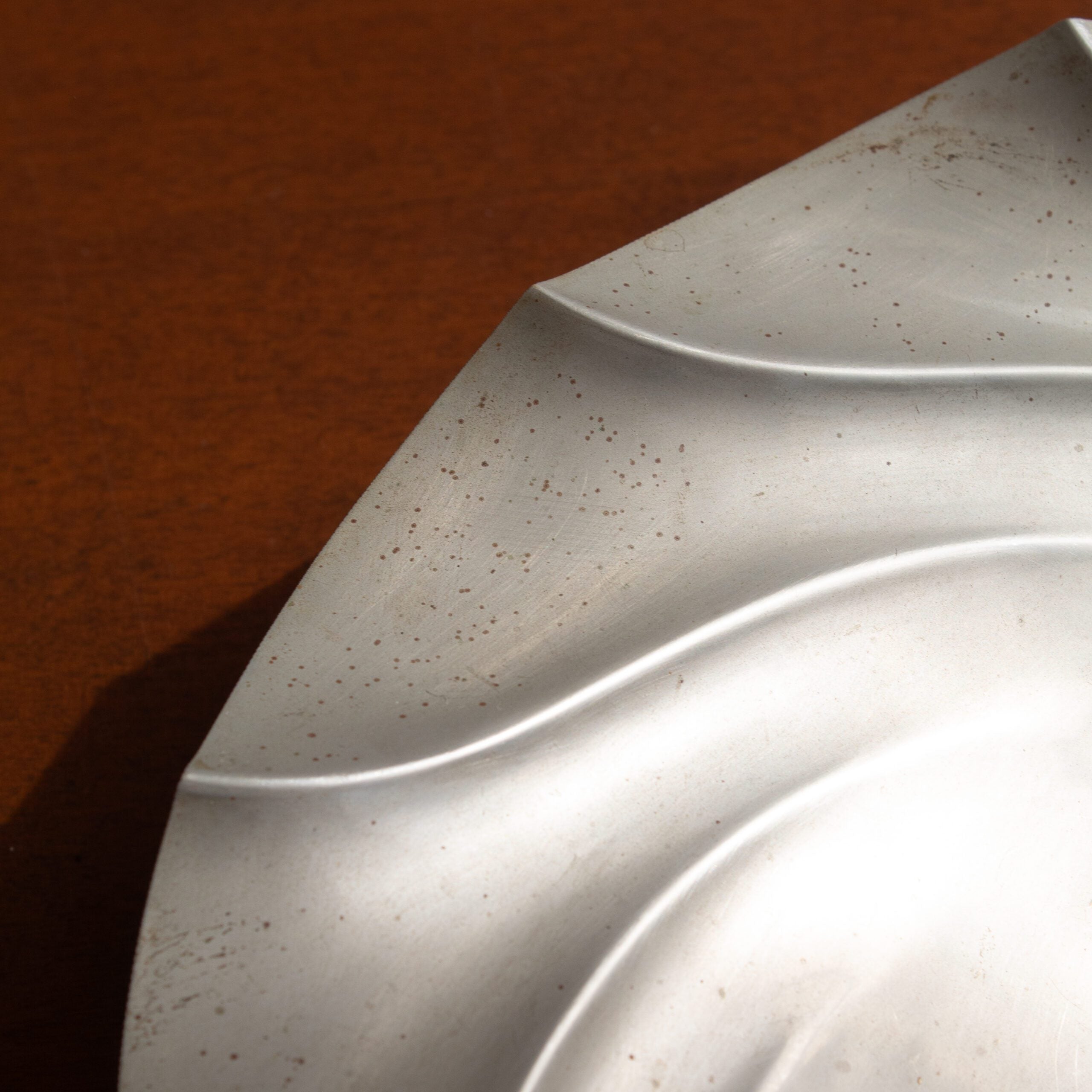Art Deco Silver Plate Tray – Sculptural Serving Piece — close-up