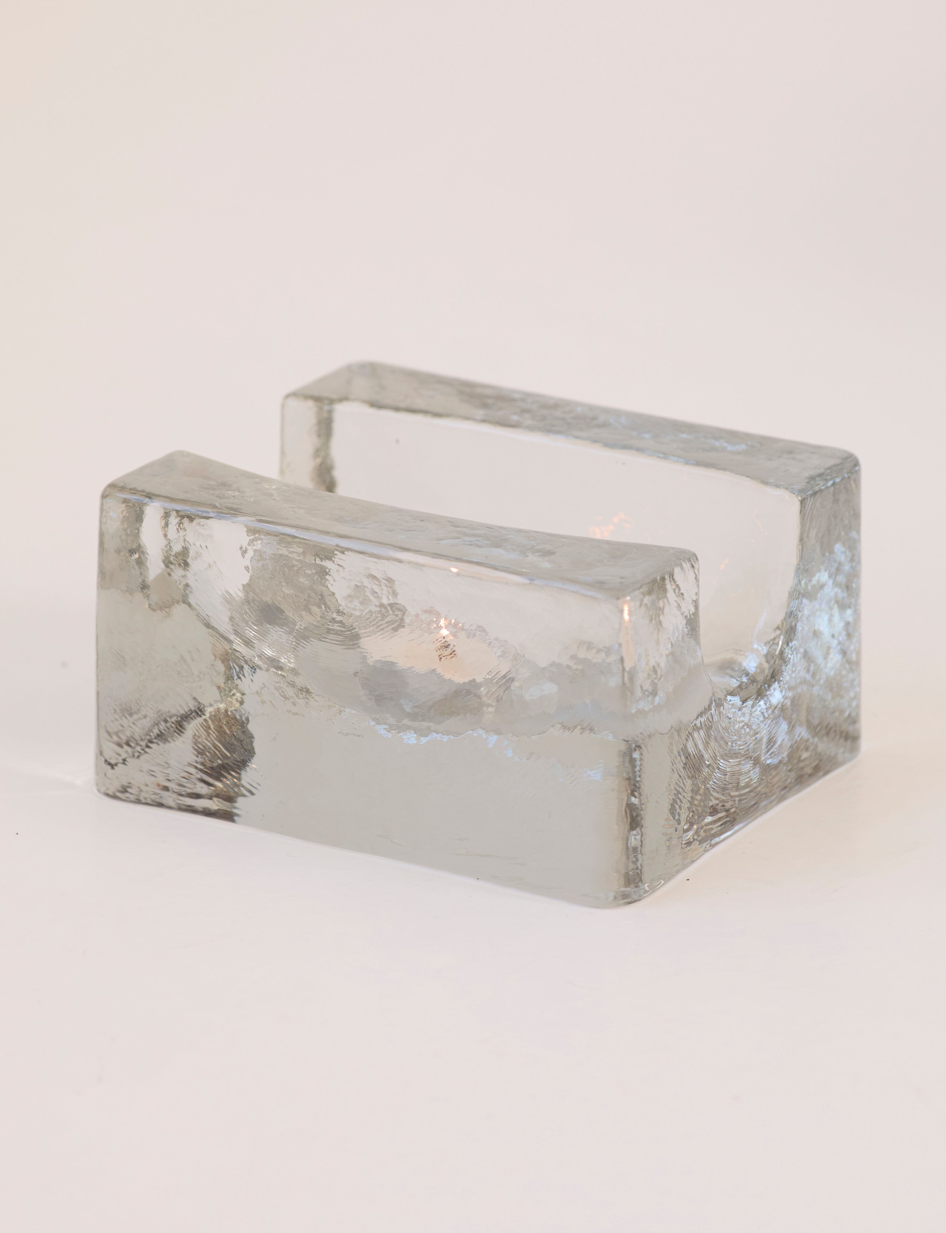 Vintage Scandinavian Candle Holders in Glass and Clear Glass — back view highlighting textured glass design