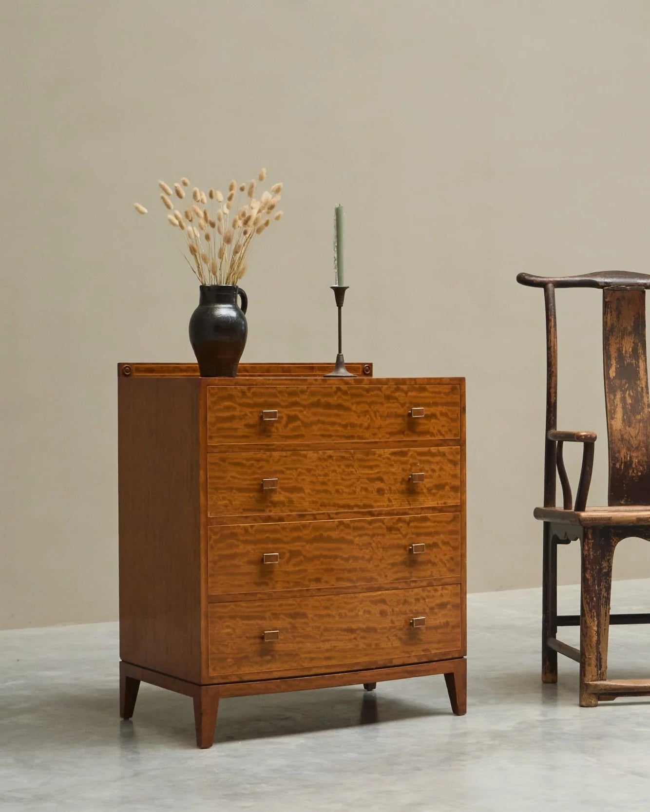 Art Deco Chest of Drawers in Wonderfully Expressive Maple England 1930s — side angle