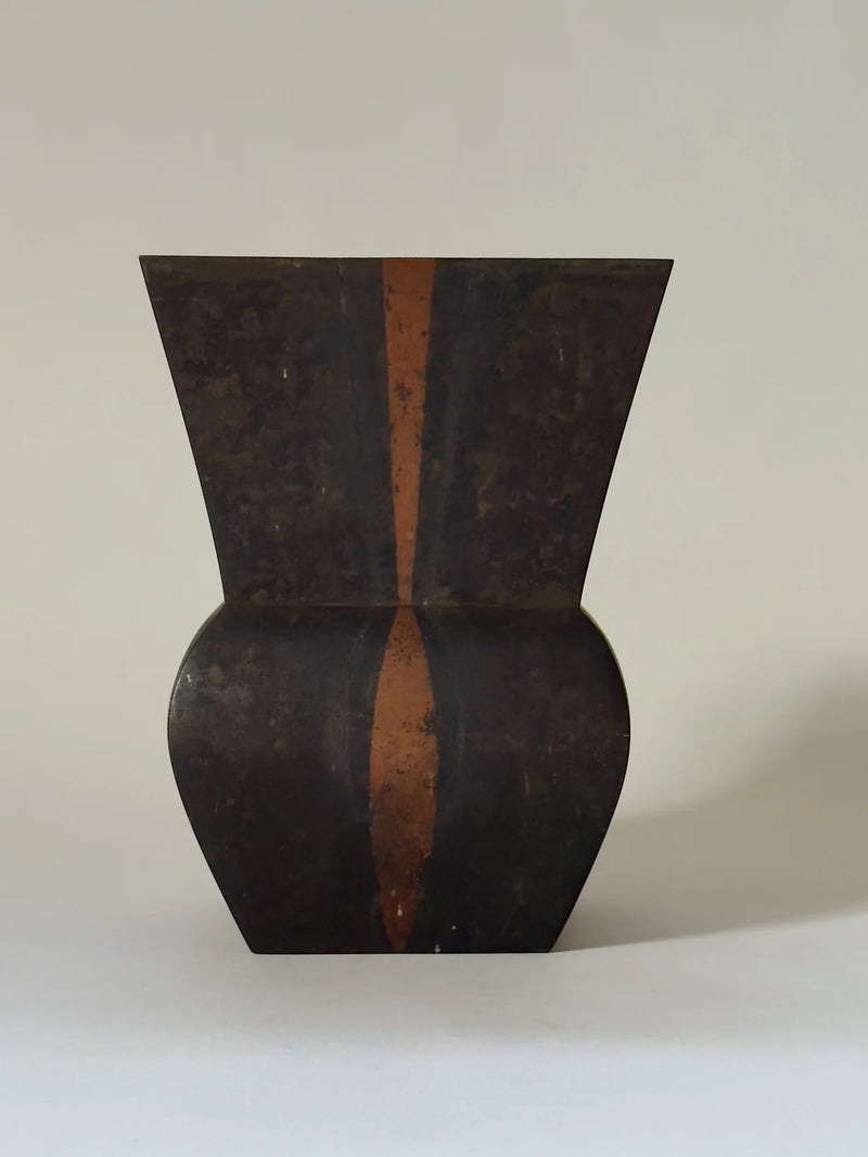 Geometric Japanese Bronze Vase, 1950s by Galerie Storm | The Oblist — handcrafted dark bronze finish