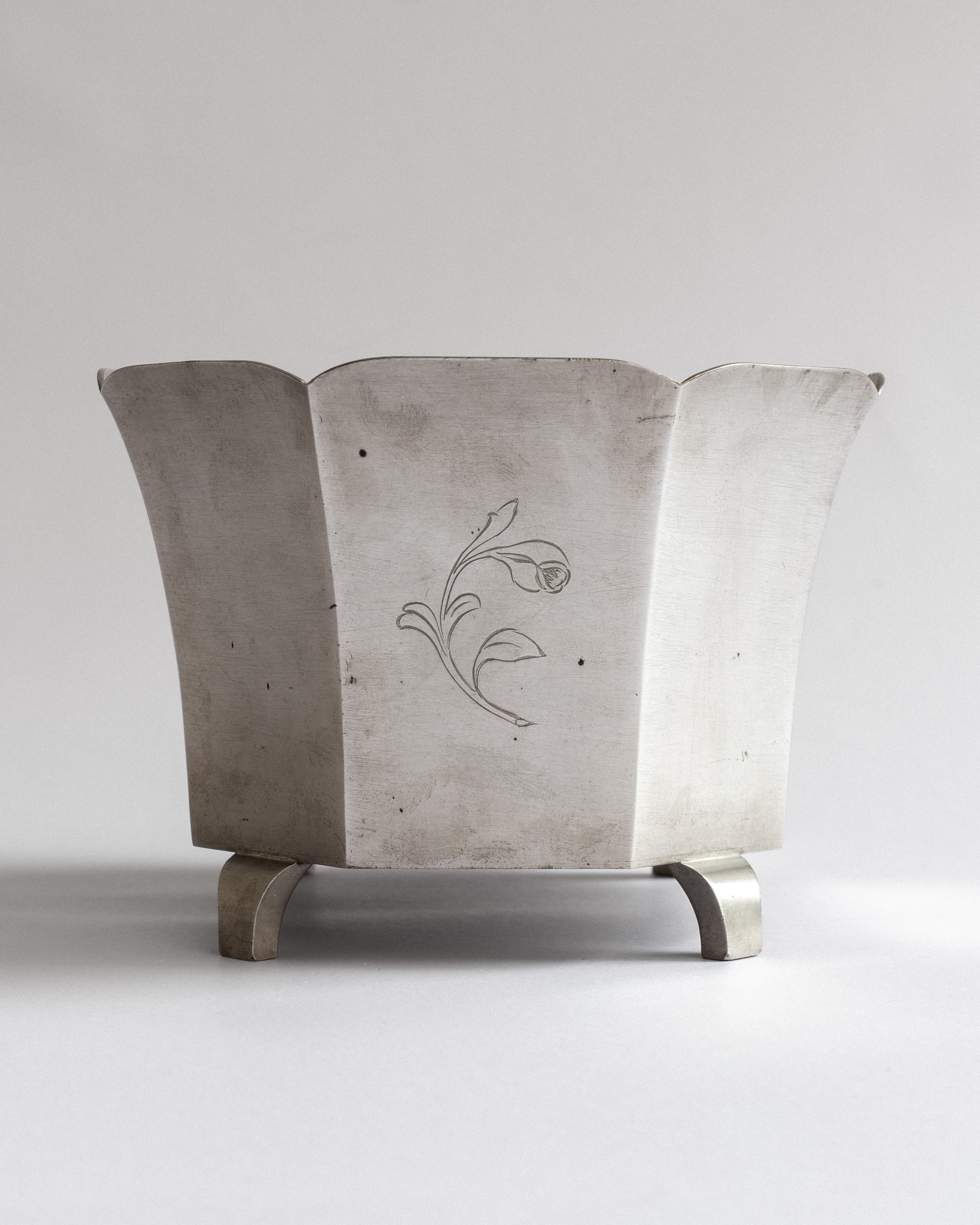 Art Deco Pewter Jardiniere, 1930s, Sweden — close-up