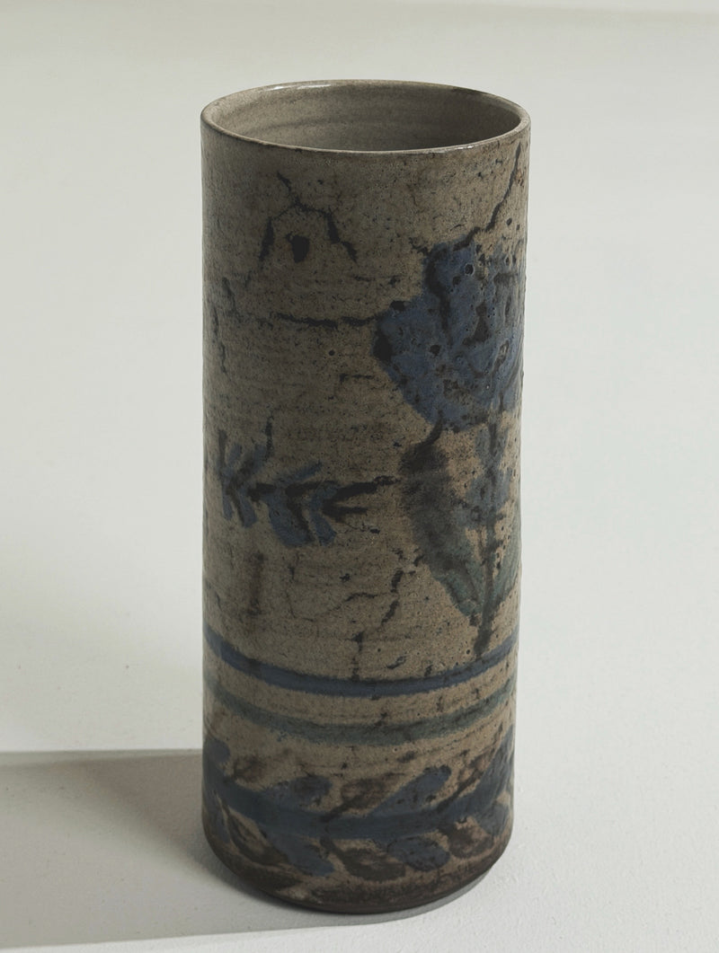 Roller vase by Gustave Reynaud, Atelier Le Mûrier, Vallauris, circa 1960 — close-up showing textured ceramic surface with blu