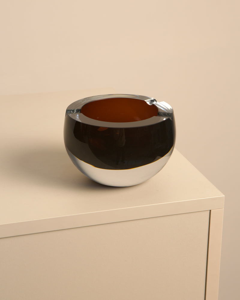 Dark brown Murano glass ashtray with chrome rim, Italian 1970s design