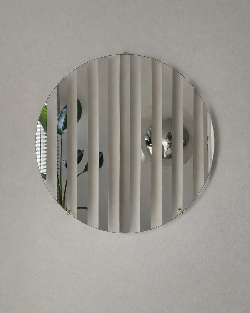 Line III Mirror by HOMA | The Oblist — round mirror with reflective stripes
