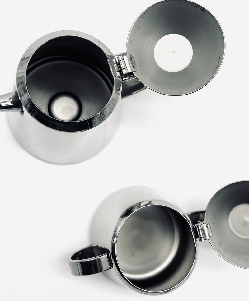 Interior detail view of vintage Guido Bergna stainless steel jug