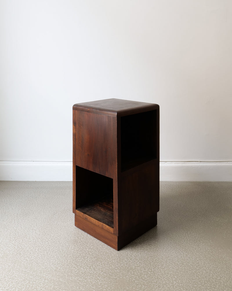 Dark wood Art Deco side table with geometric cubic form, 1930s