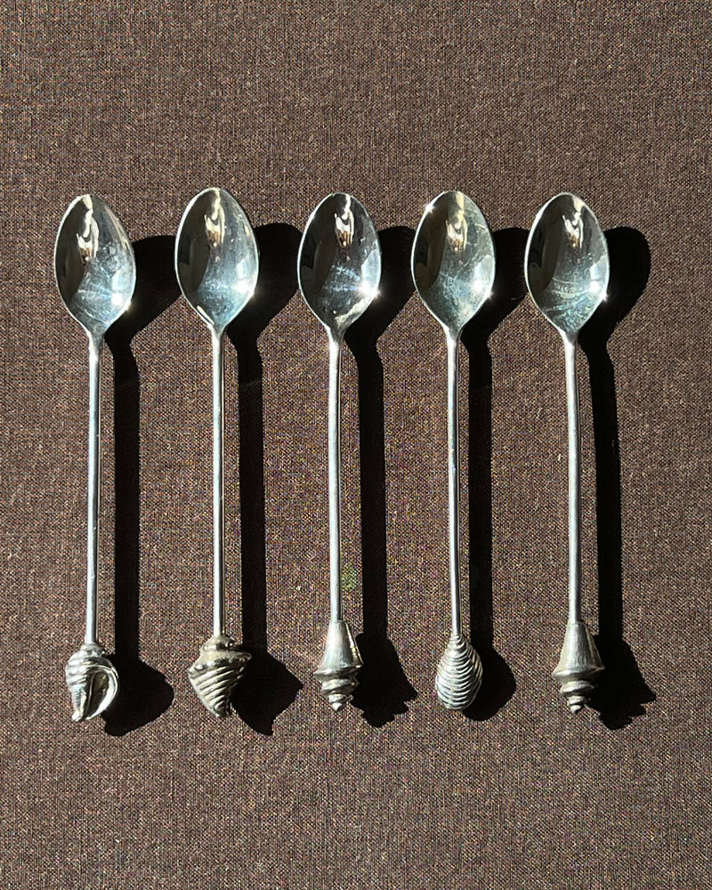 Silver Plated Shell Dessert Spoons — detail view