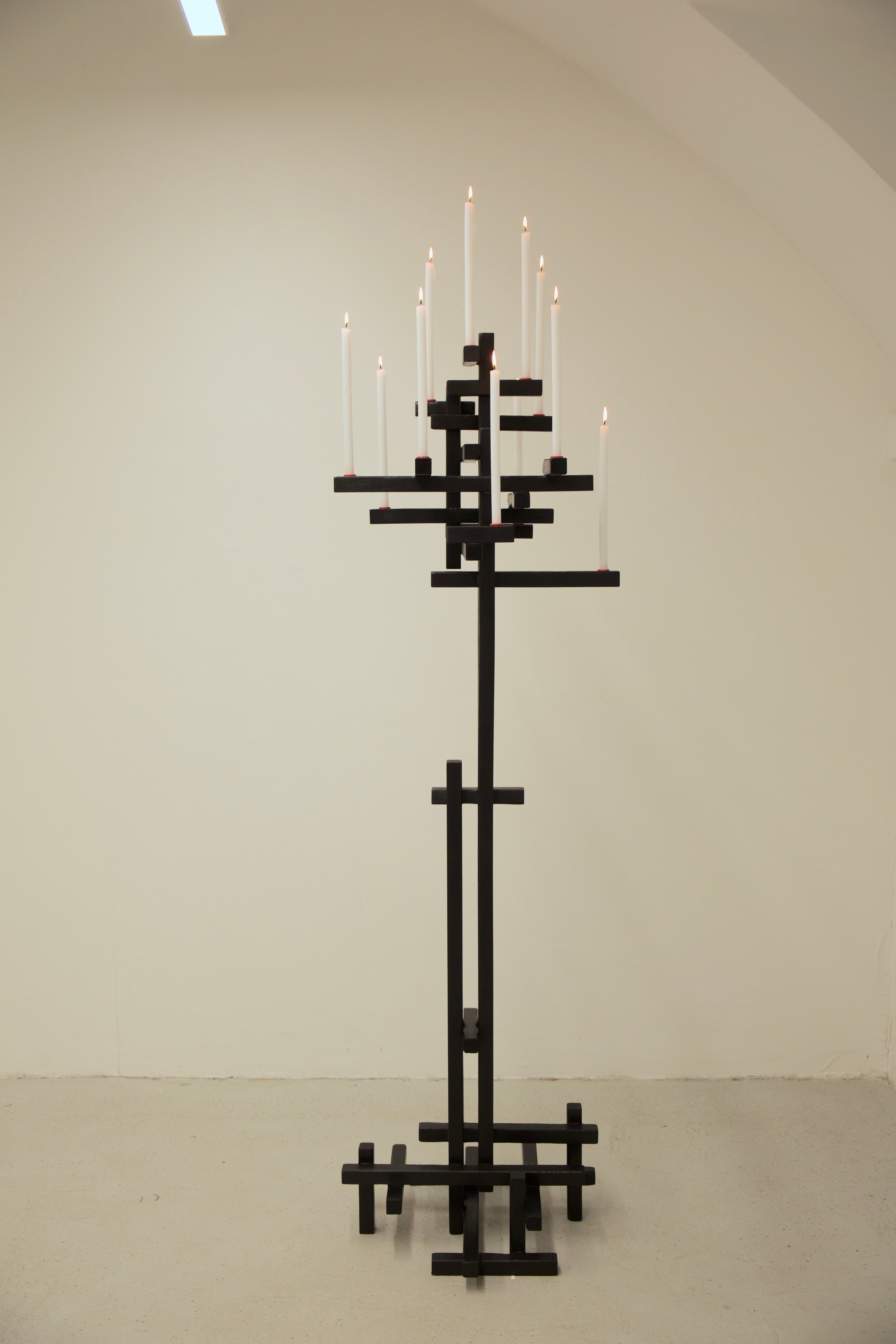 TETRIS CANDELABRUM — side view of black wooden candle holder