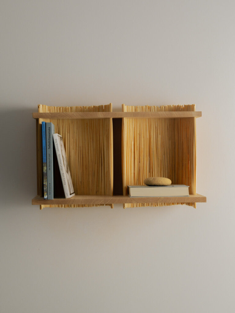 Alcove Wall Shelf – Module 2 — close-up of natural wood texture with books