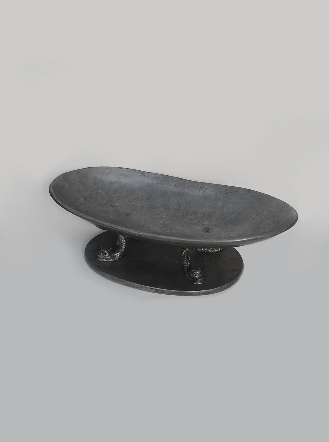 Large Pewter Fruit Cup — top view with curved base and decorative feet