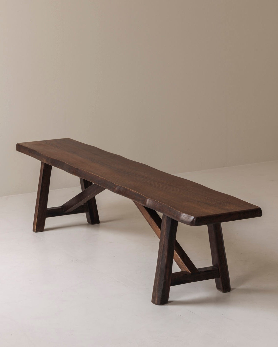 Sculptural Bench in Solid Elm by Aranjou, France, 1960s — in context