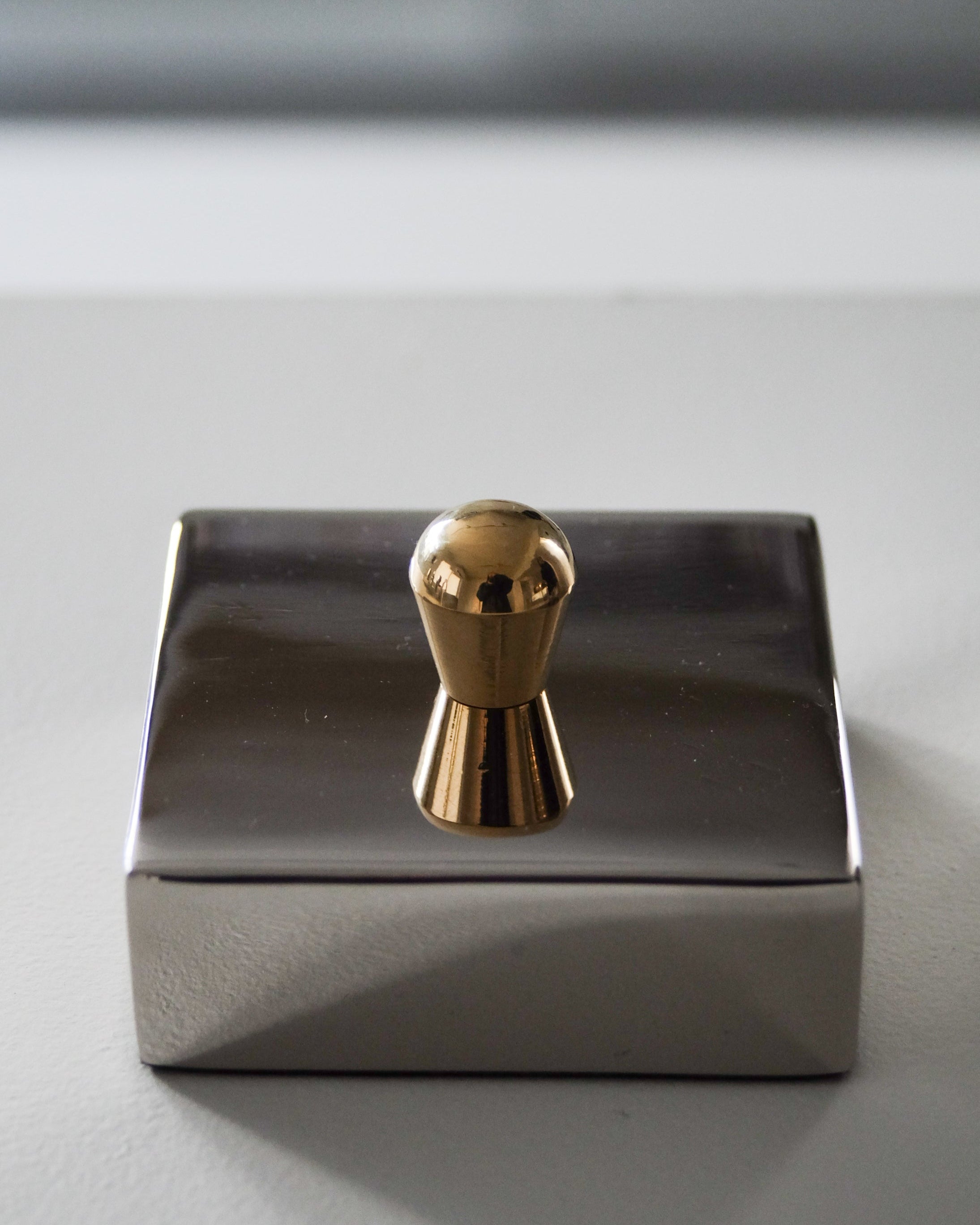 LUA Cabinet Knob — close-up of polished metal with brass accent
