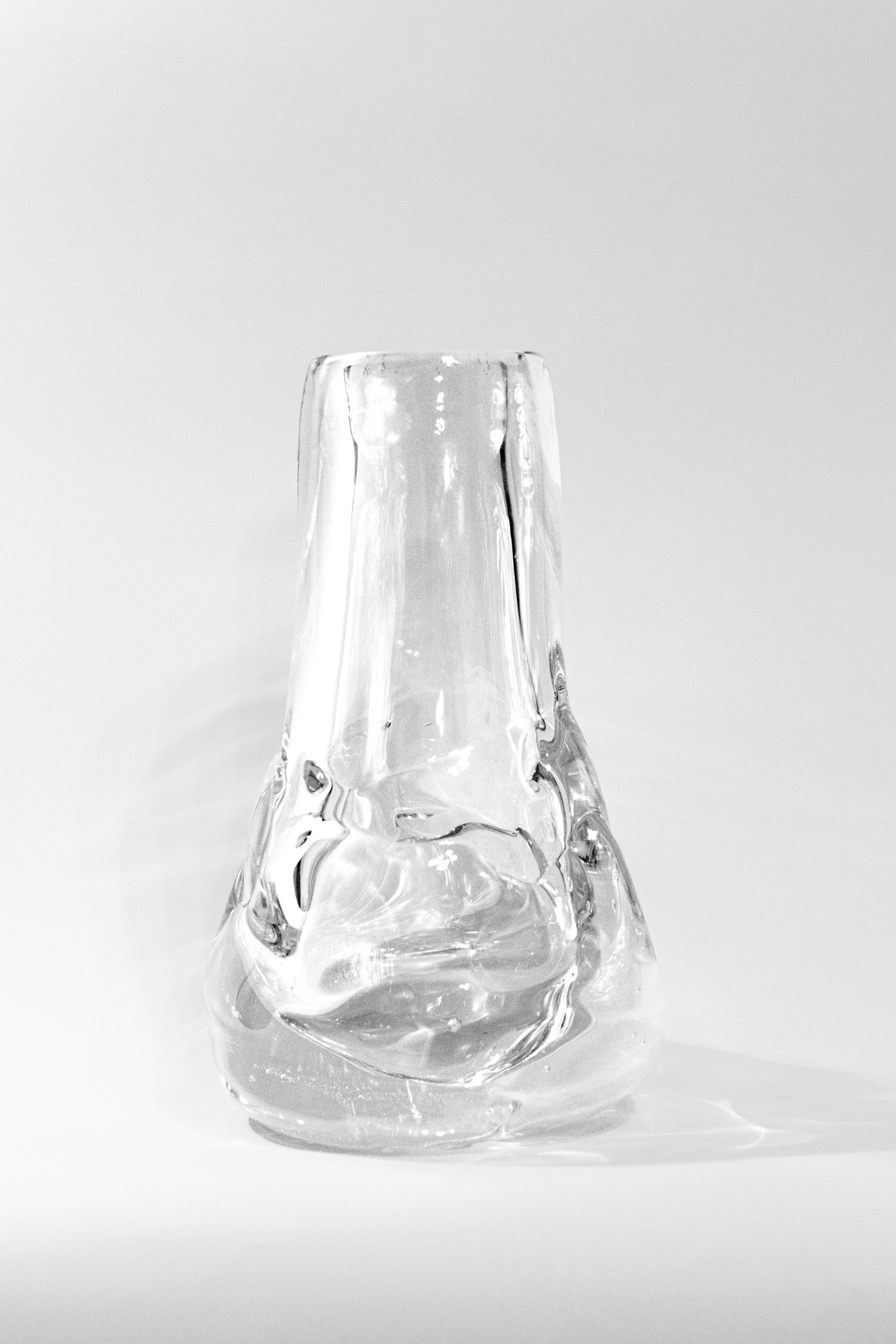 Drop Shaped Hand-blown Vase — back view highlighting clear glass material