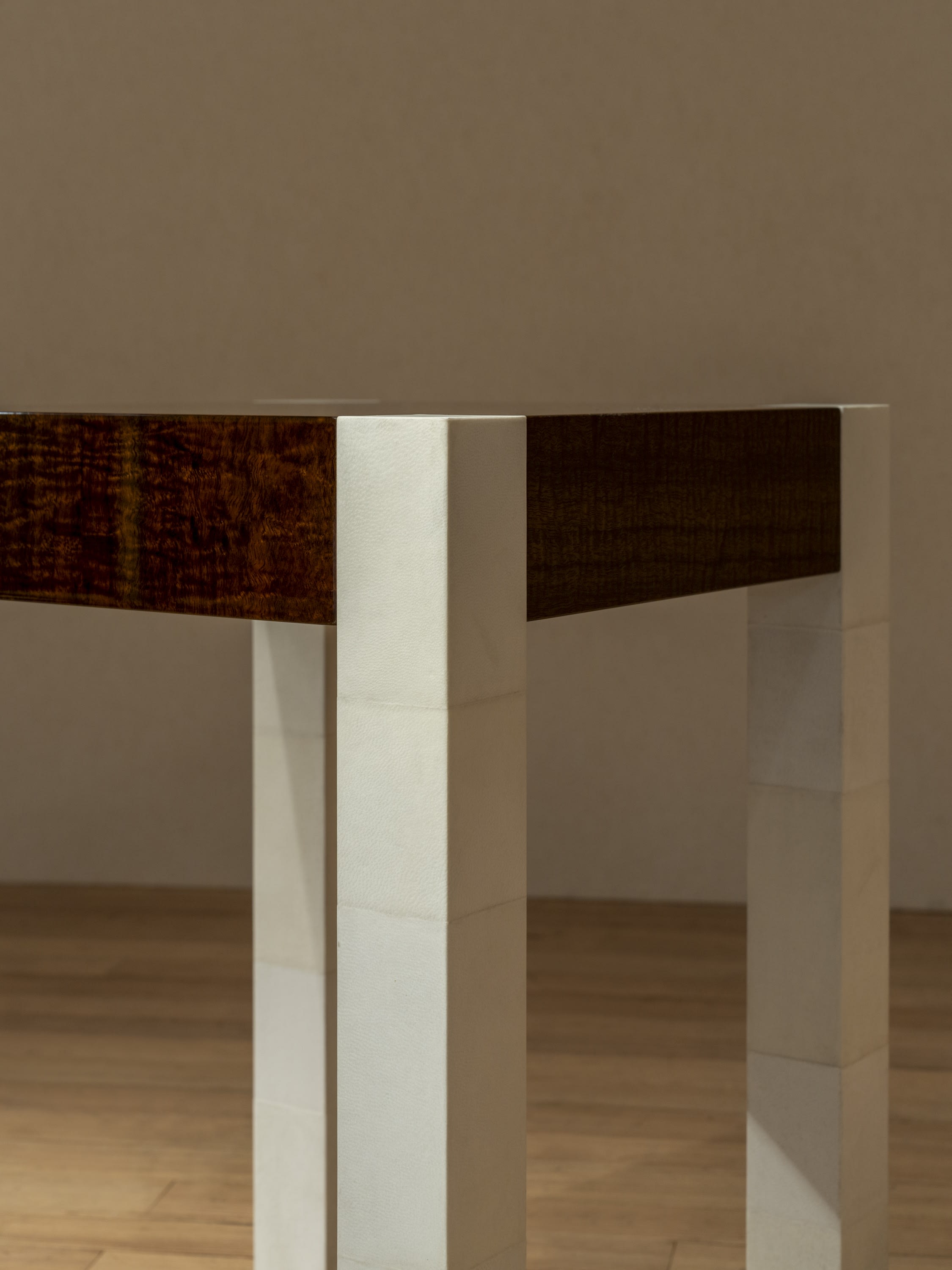 'Additions' Side Table Handcrafted in Wood Veneer & Parchment — close-up