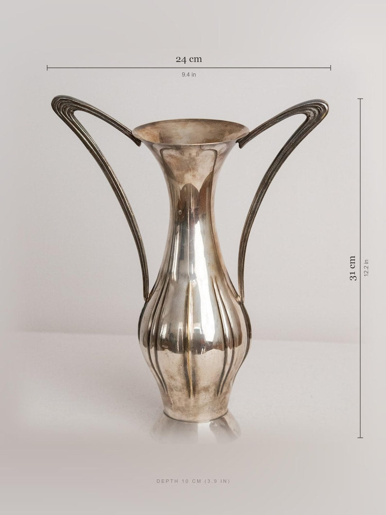Art Nouveau Silver Plate Vase with Twin Loop Handles — detail view