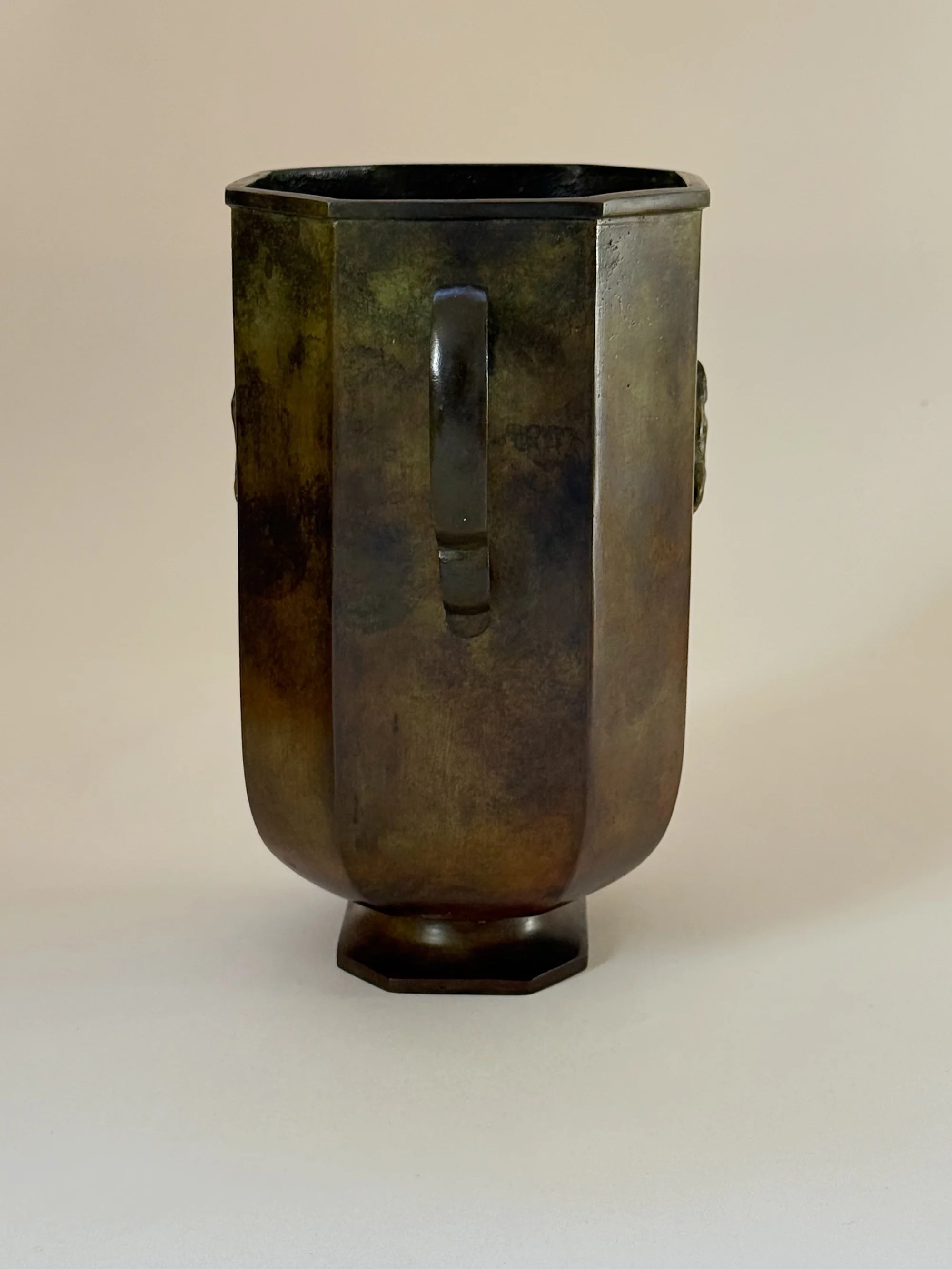 Art Deco Bronze Vase by GAB, Sweden, 1920s–30s — side angle showing textured bronze surface