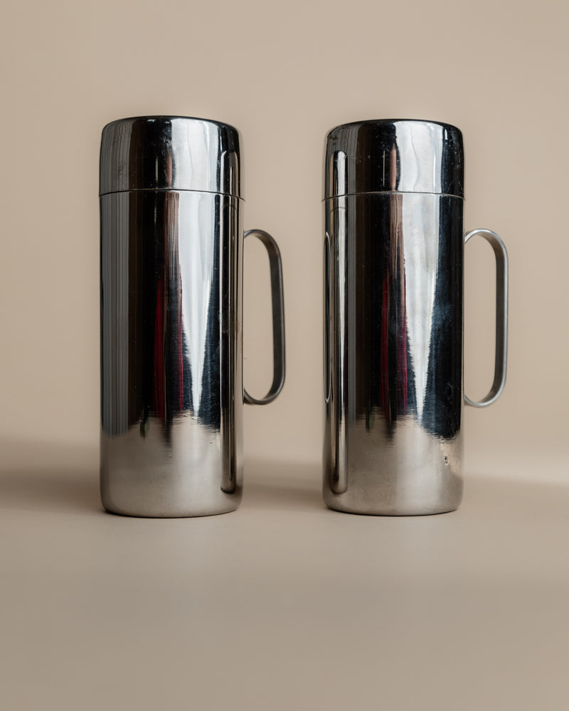 Chrome stainless steel oil vinegar cruet set with sleek handles
