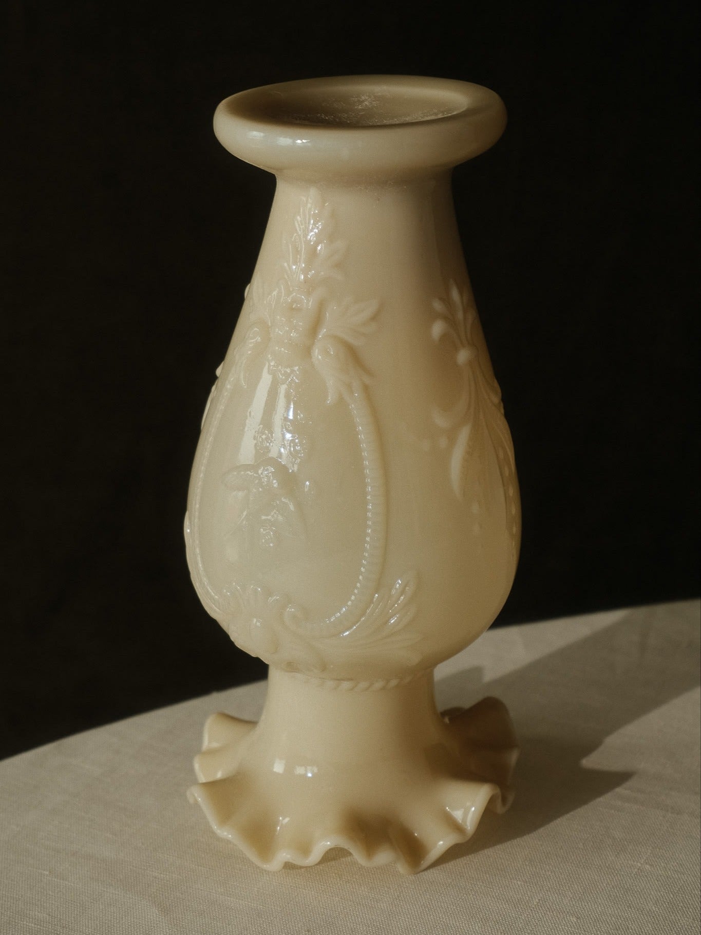 Cream Opaline Glass Vase — side angle