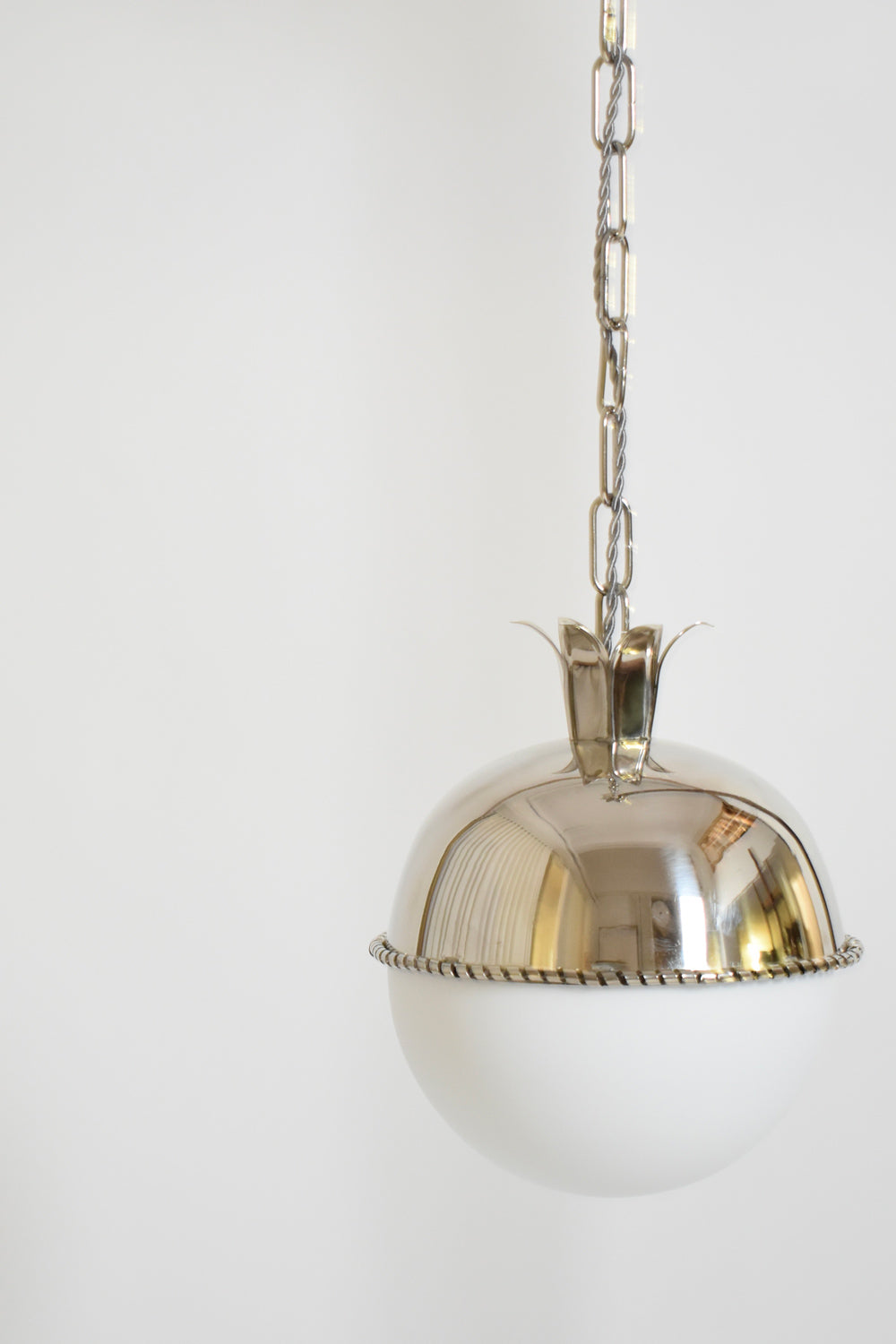 Granada 20cm Nickeled Brass and Opaline Pendant Lamp — side angle
