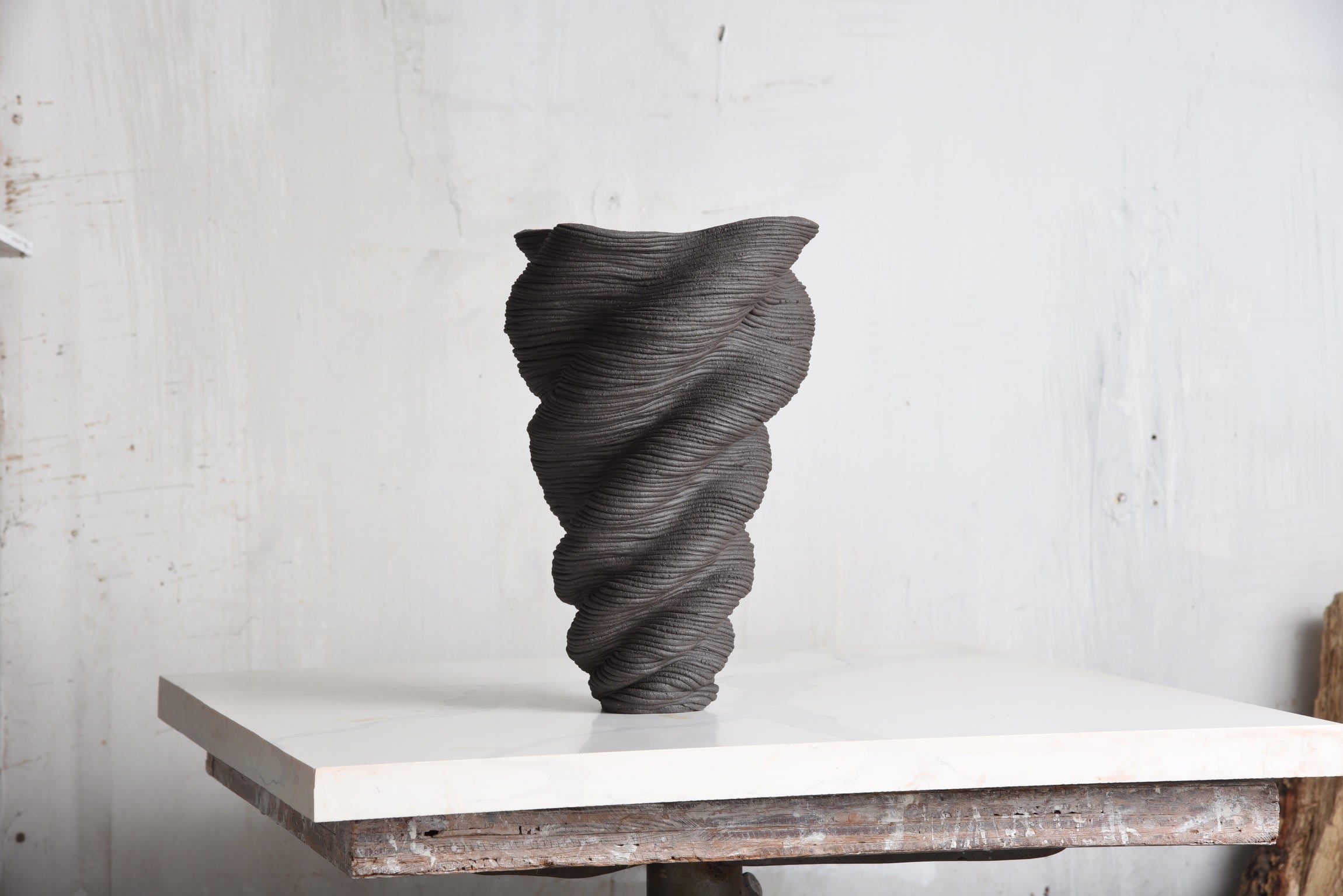 Black Stoneware Vase — side angle