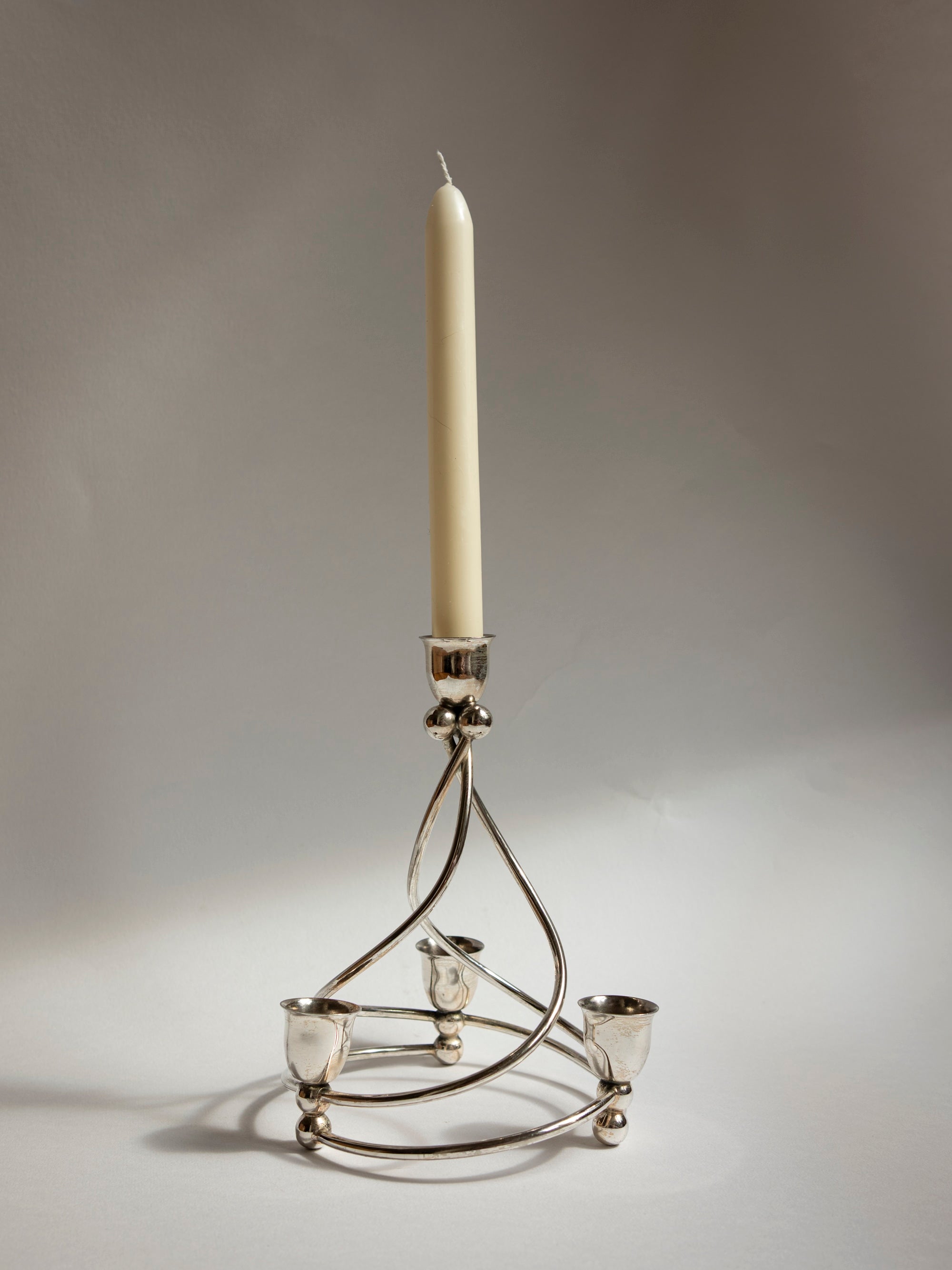 French Silver-Plated Art Deco Style Spiral Candelabra — lifestyle setting