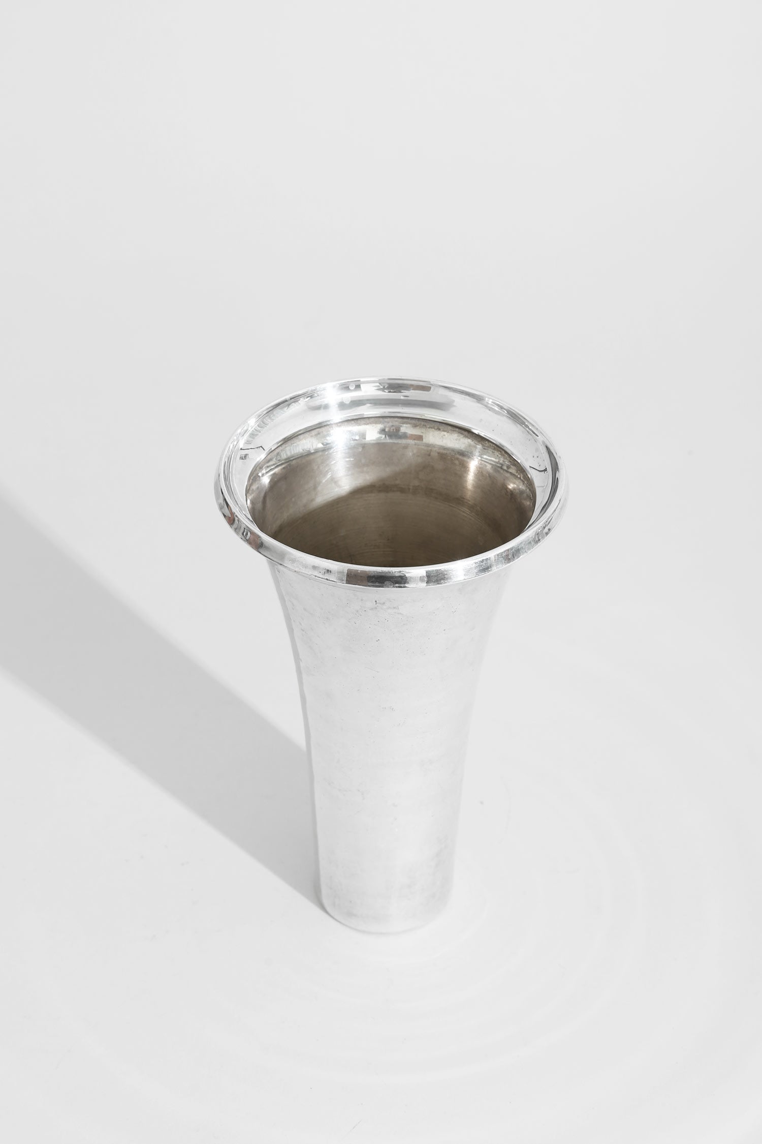 Bauhaus Chrome Vase — top view of polished chrome finish