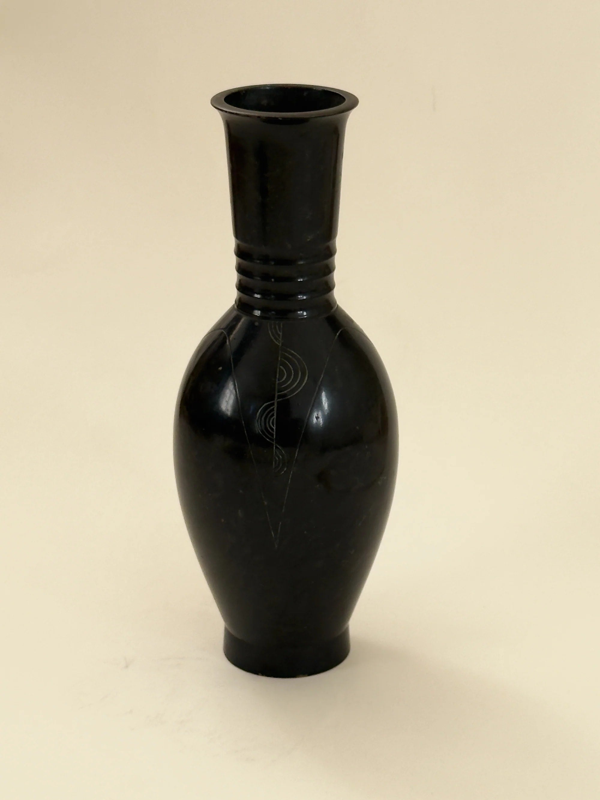 Japanese Bronze Vase, Showa Period, 1959 — close-up of dark bronze surface