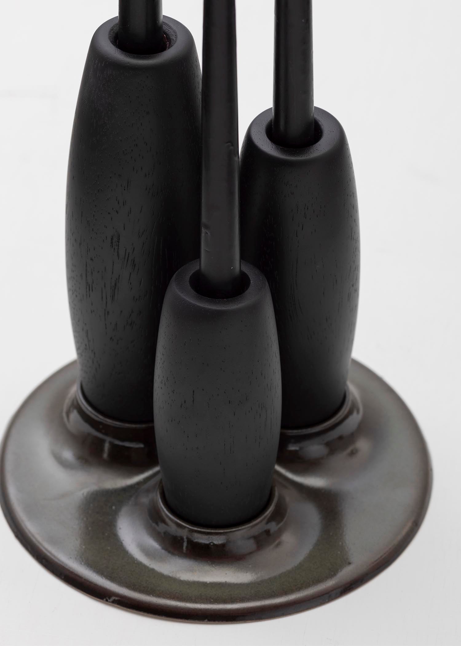 SALAR Decorative Ceramic Candleholder with Solid Wood Plynths — close-up