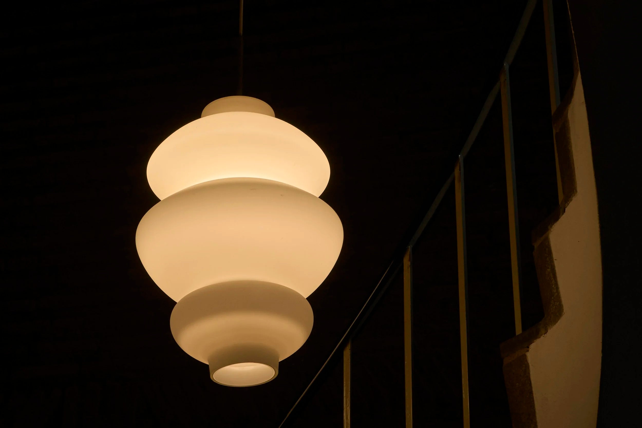 Large Sculptural Mid-Century Pendant Lamp in Opaline Glass 1960 — in context