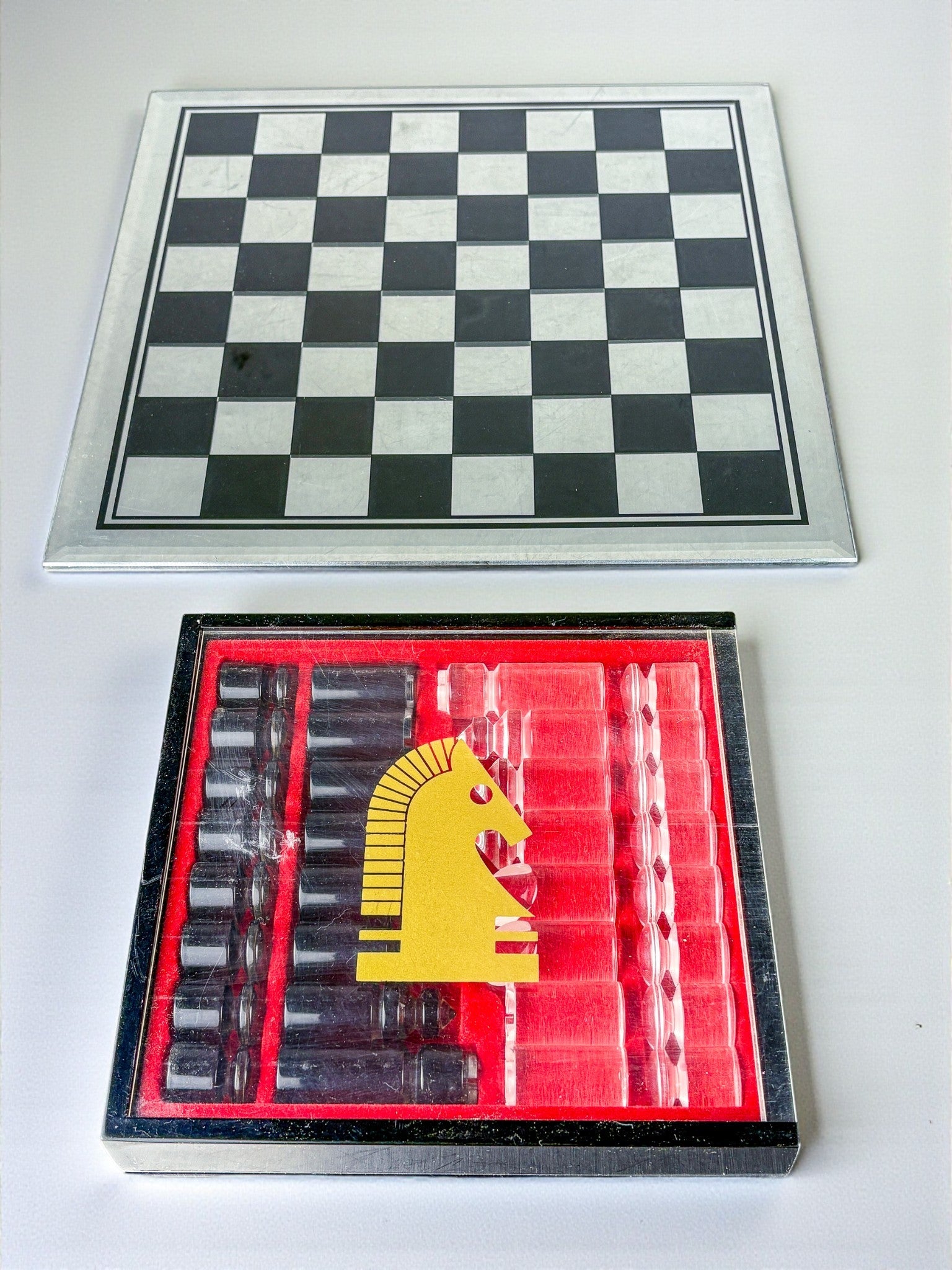 Felice Antonio Botta Acrylic Chessboard and glass board, Italy, 1970s — close-up