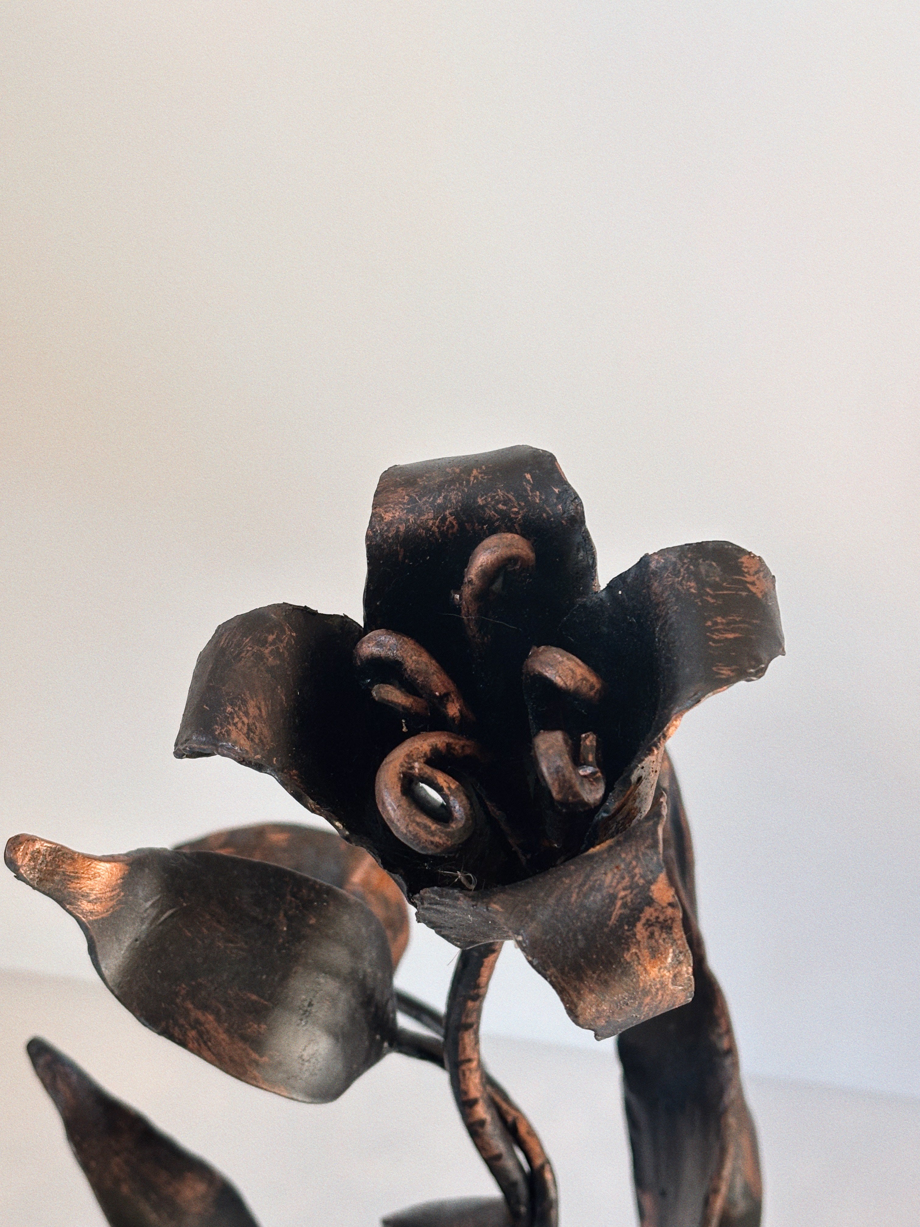 Folk Art Metal Tulip Candleholder, Poland — close-up