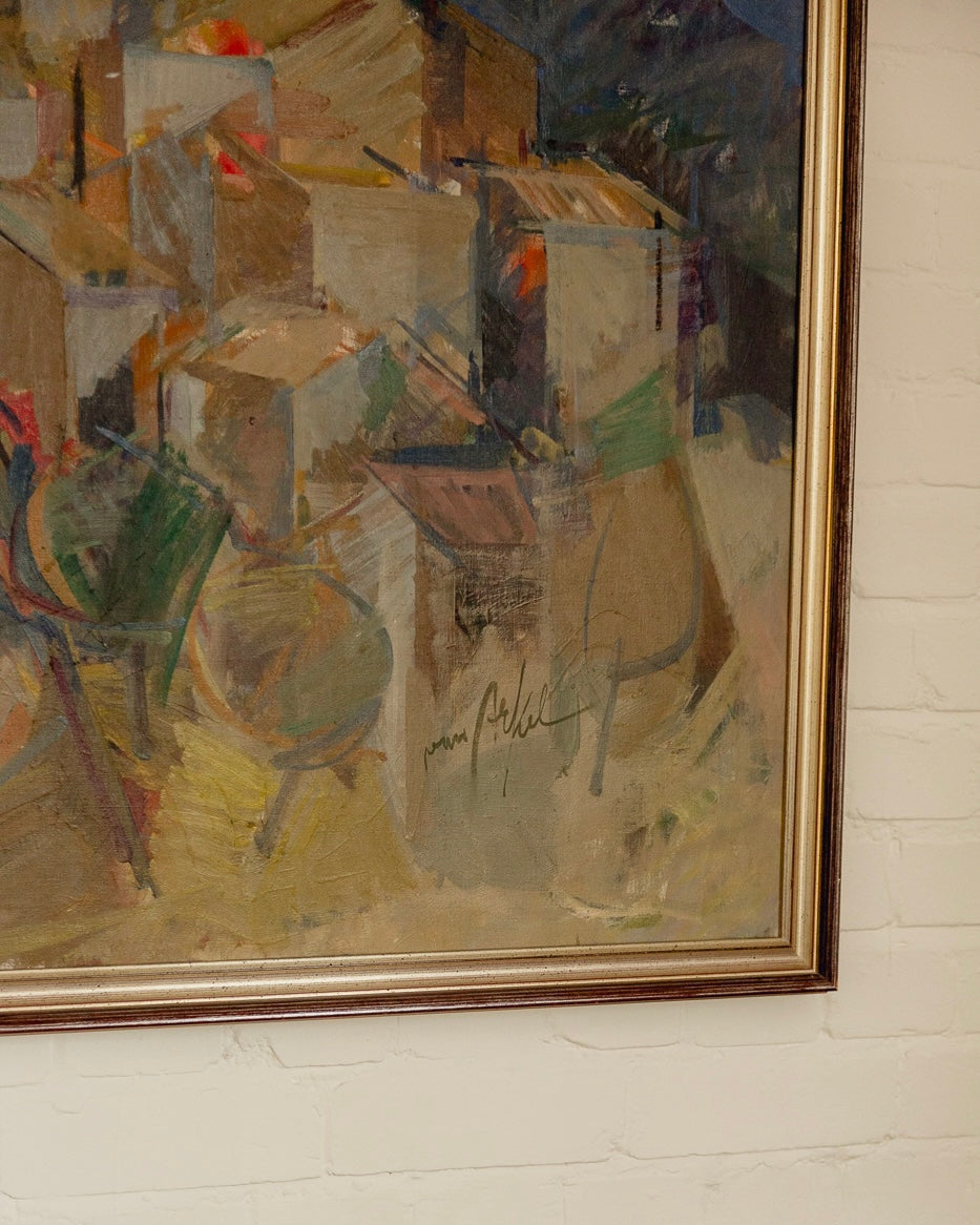 Vintage Oil On Canvas Landscape Painting by Adrian van Arkel — side angle