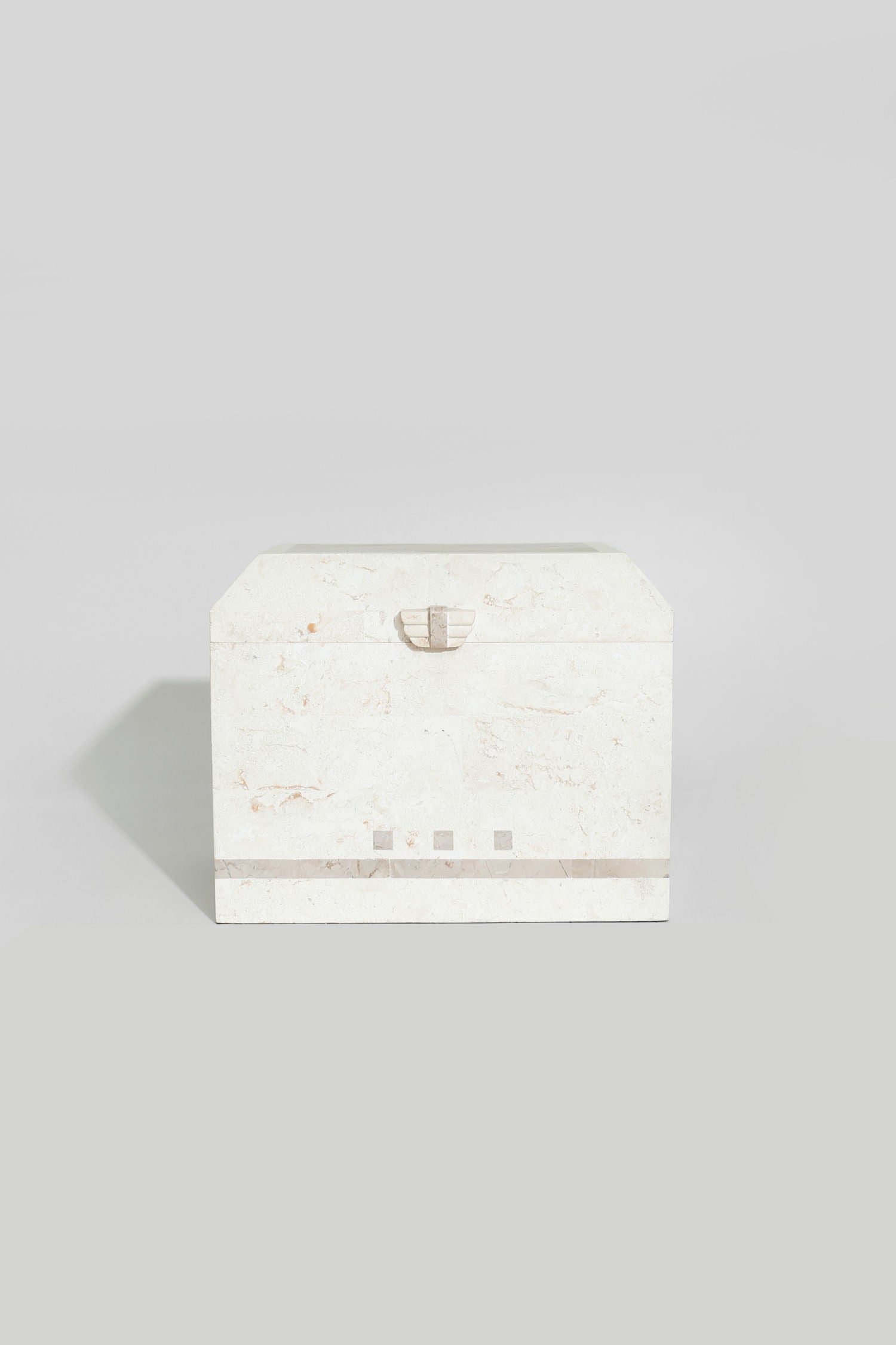White tessellated stone jewelry box with hinged lid and metal clasp