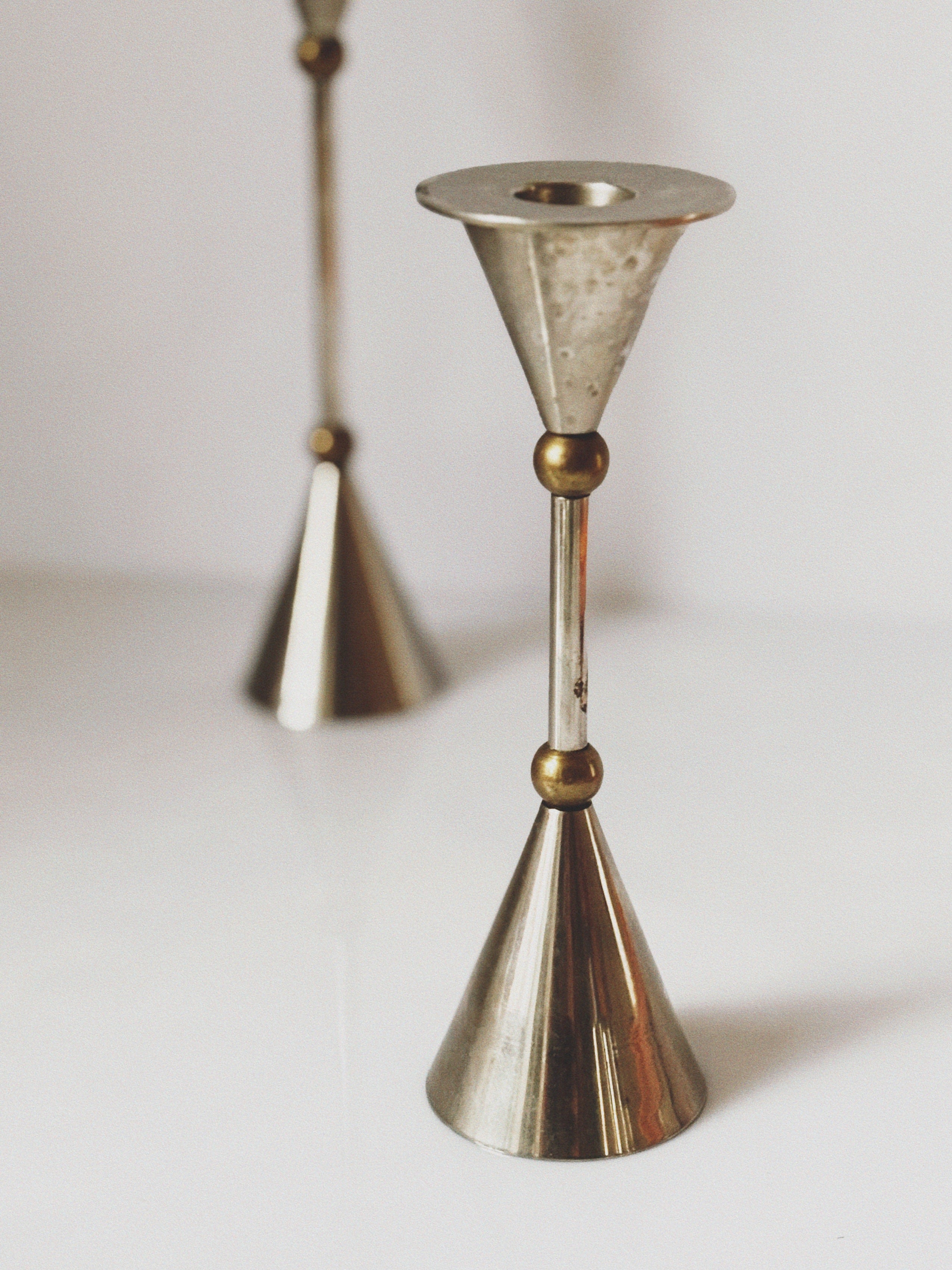 Postmodern Metal and Brass Candleholders