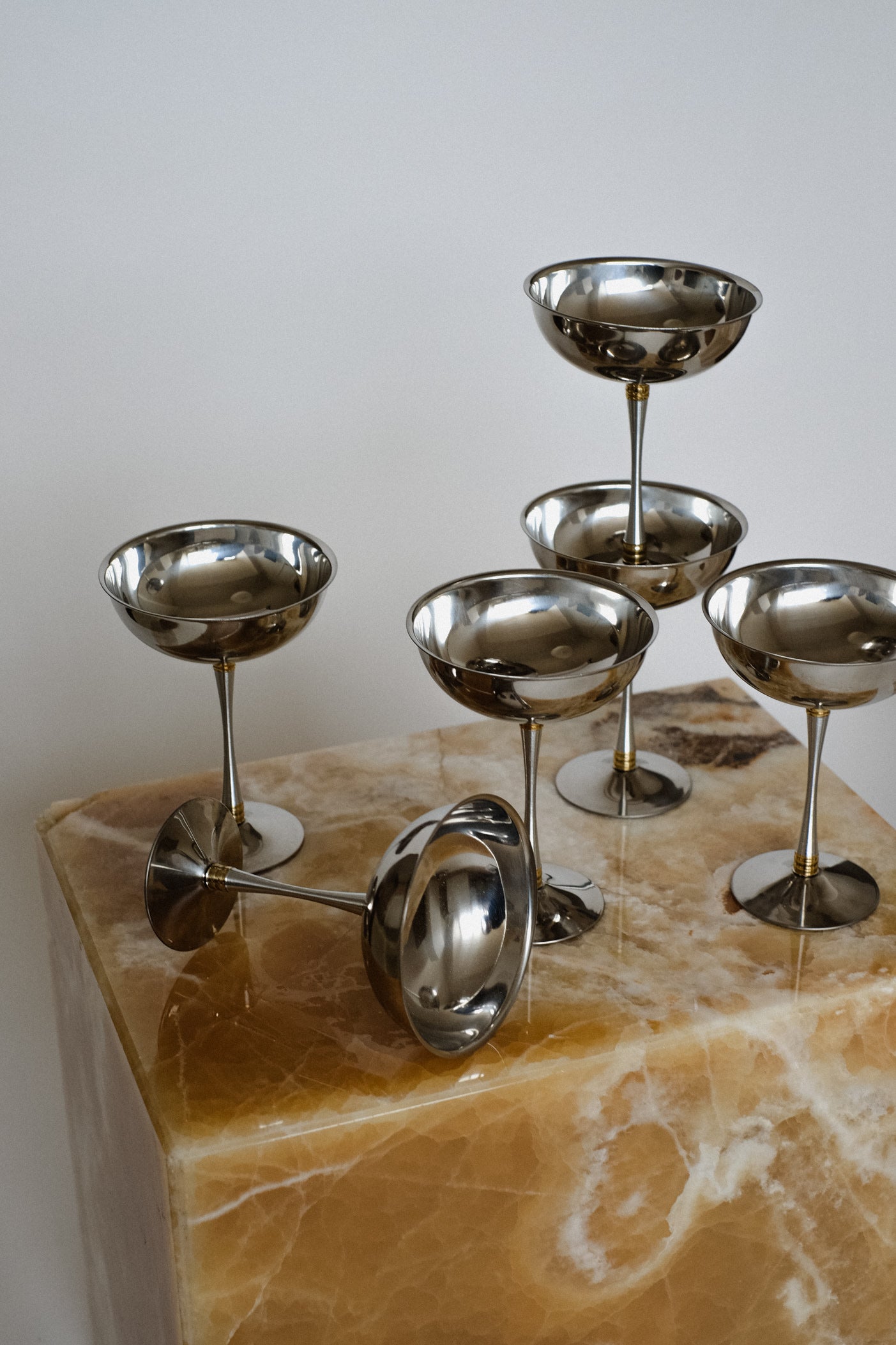 Set of 6 Large Ice Coupes — side angle on marble surface