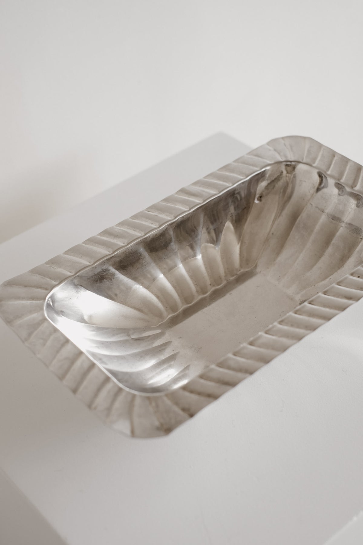 Vintage Silver-Plated Fluted Dish — close-up