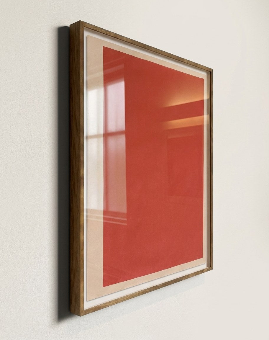 "Three Layers of French Red" Dye and Pigment on Raw Canvas — side angle