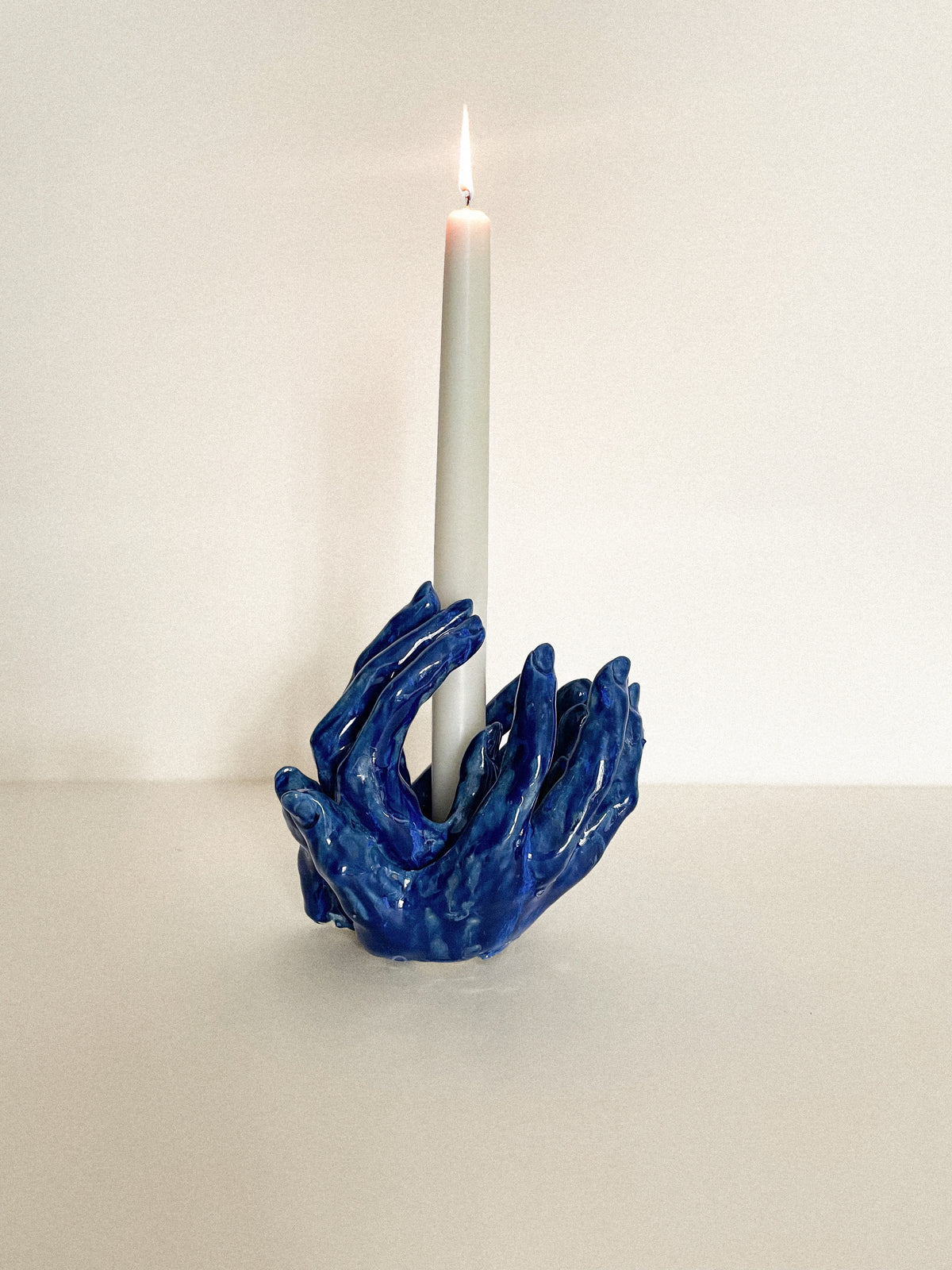 Blue candle holder in ceramic n°70 — alternate view