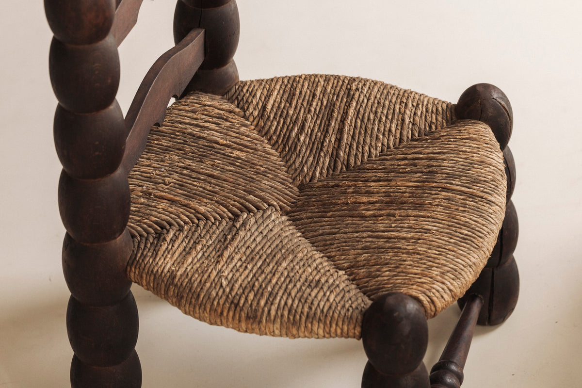 Pair of Spanish Bobbin-Turned Side Chairs with Rush Seats, Early 20th Century — view 9