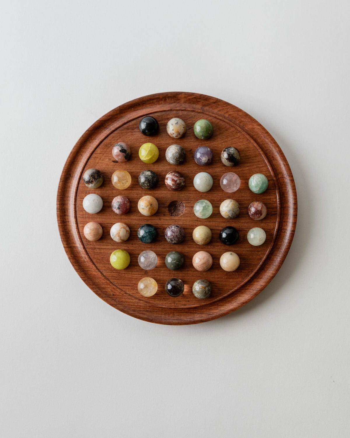 Vintage 1960s Solitaire Board Game, Wooden Game Board with Stone Marbles, Classic Strategy Game, Mid Century Table Game, Timeless Gift Idea by Bottega Jacobs