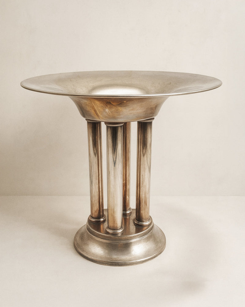Large silver plated Art Deco centerpiece with columned pedestal base
